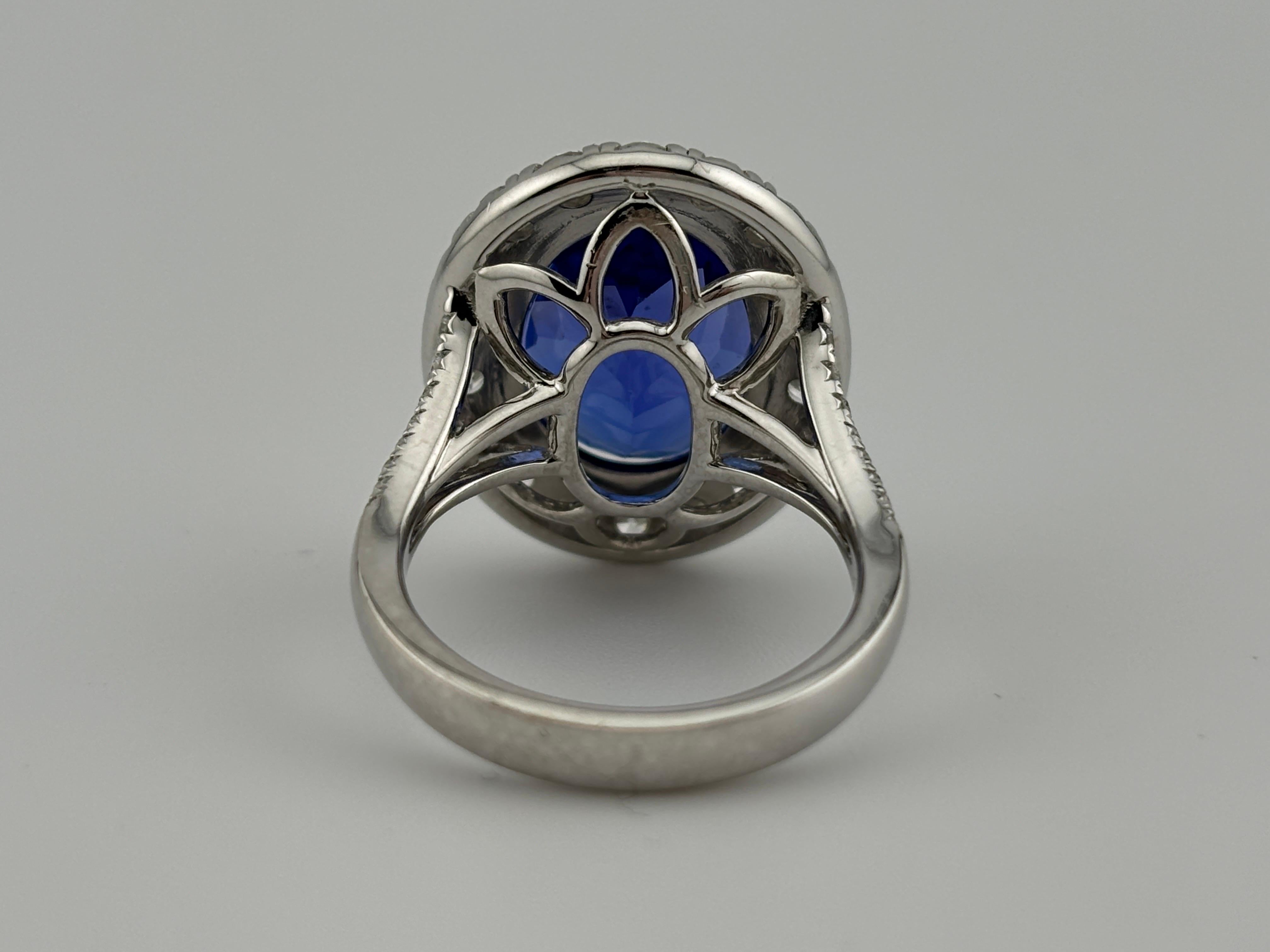 Brilliant Cut Opulent 18k White Gold Tanzanite & Diamond Halo Cocktail Ring For Sale