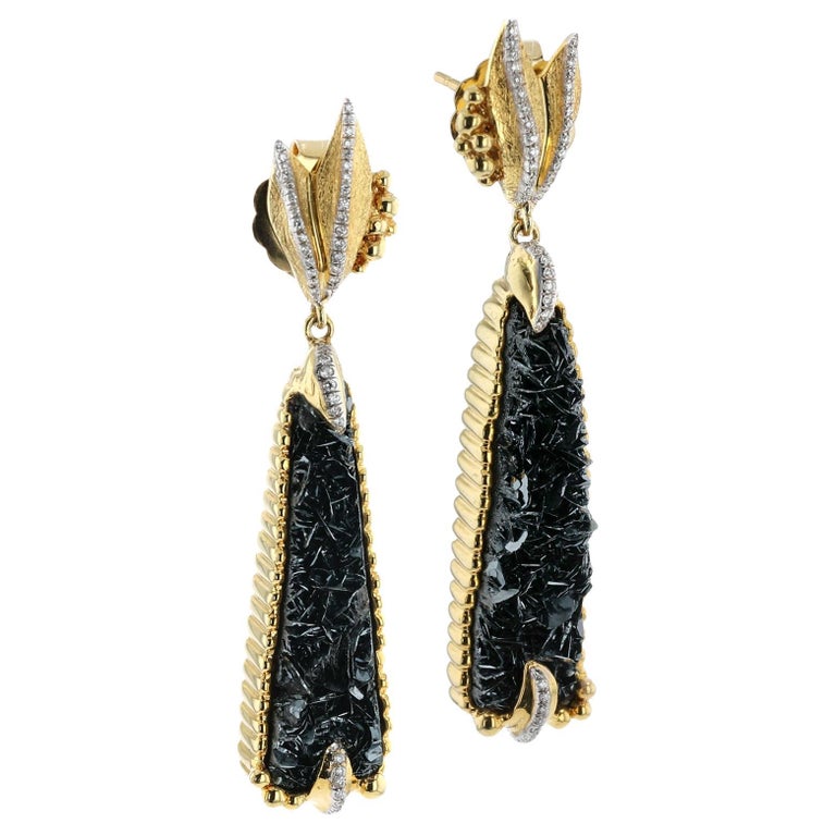 Boucles D'oreilles Dorées Avec Hématite - Occasion - Bijou Pierre Naturelle
