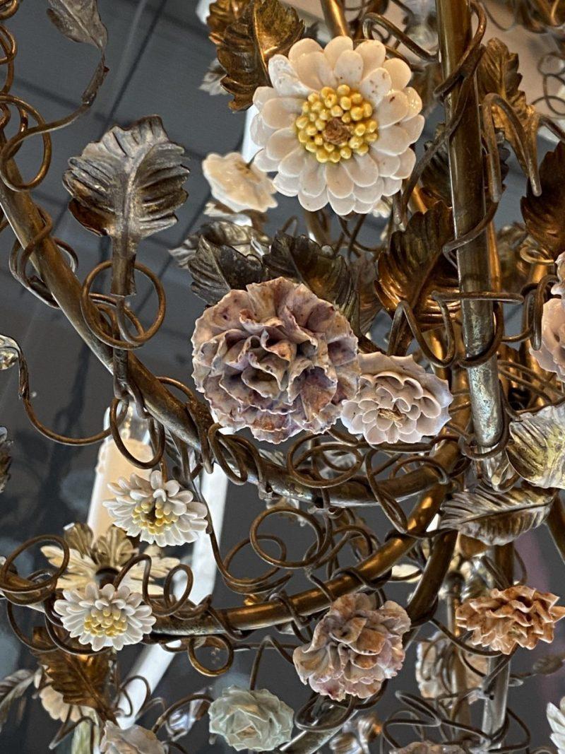 Opulent 1930s Gilded Metal Chandelier, Florals and Foliage-1930s France 5