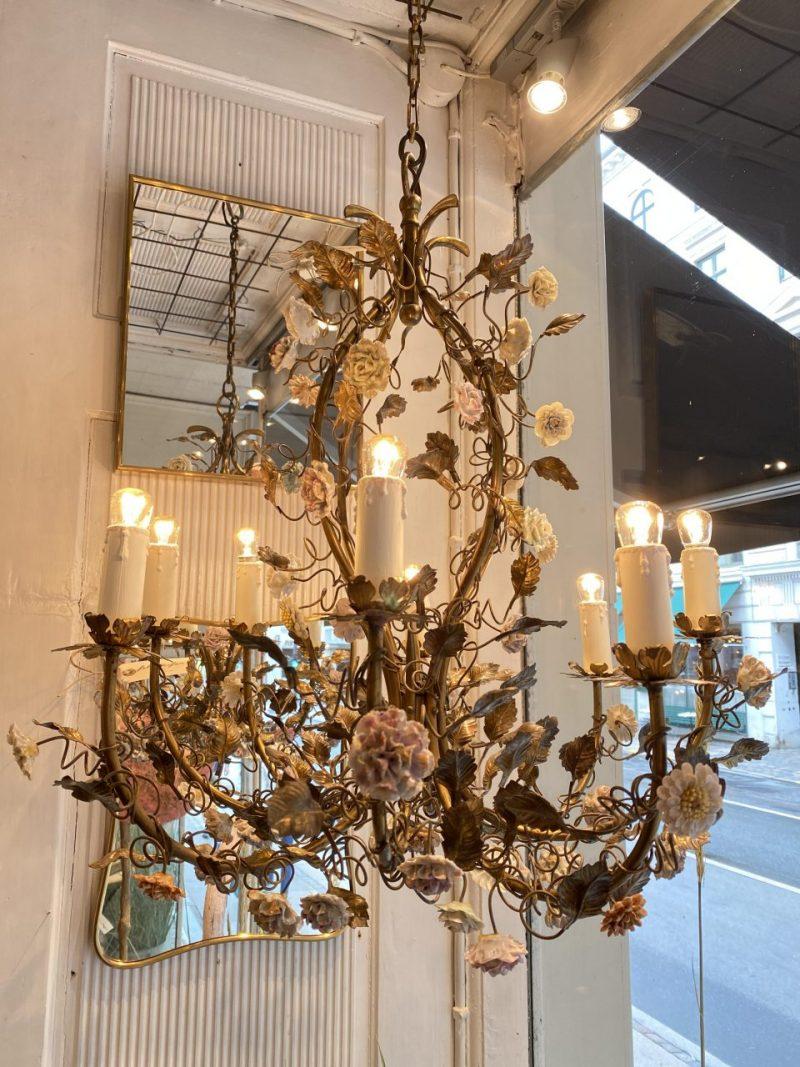 Opulent 1930s Gilded Metal Chandelier, Florals and Foliage-1930s France 6