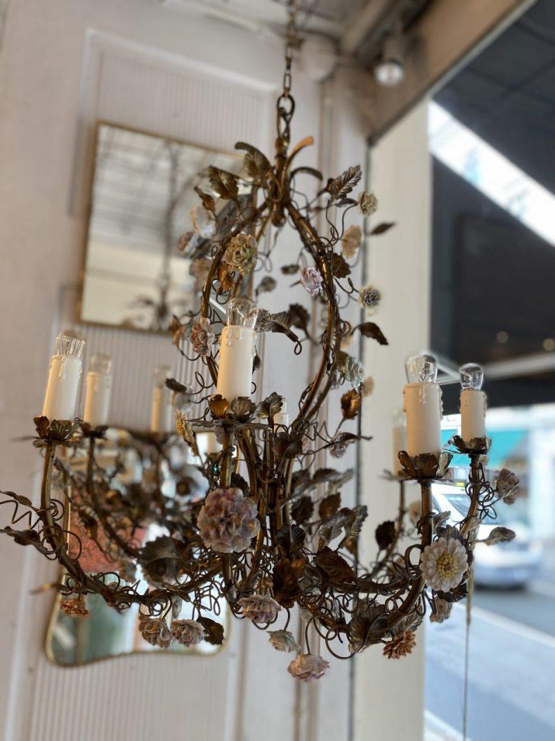 20th Century Opulent 1930s Gilded Metal Chandelier, Florals and Foliage-1930s France