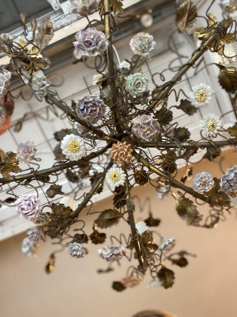 Opulent 1930s Gilded Metal Chandelier, Florals and Foliage-1930s France 1