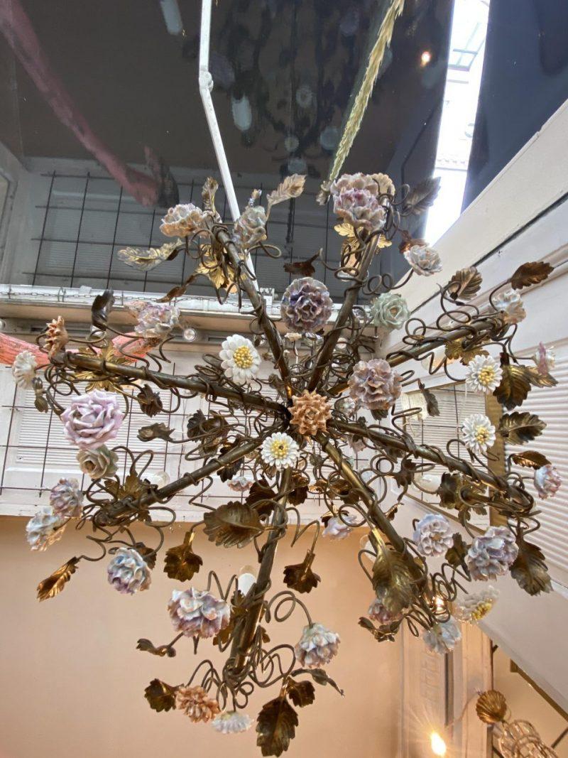 Opulent 1930s Gilded Metal Chandelier, Florals and Foliage-1930s France 2