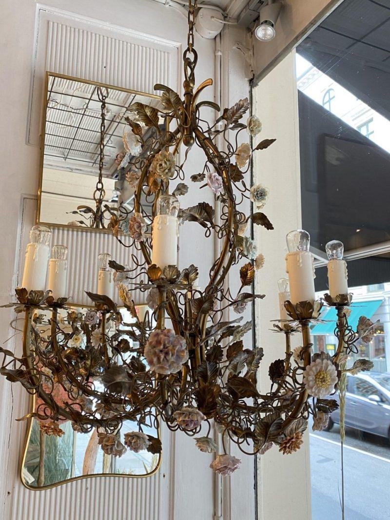 Opulent 1930s Gilded Metal Chandelier, Florals and Foliage-1930s France 3