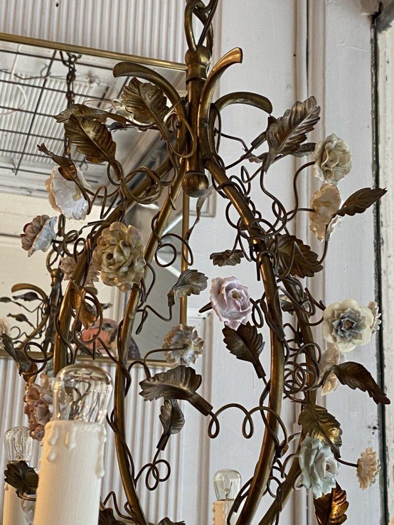 Opulent 1930s Gilded Metal Chandelier, Florals and Foliage-1930s France 4