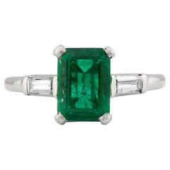 Opulent 2.20ctw Emerald & Diamond Three Stone Ring in Platinum