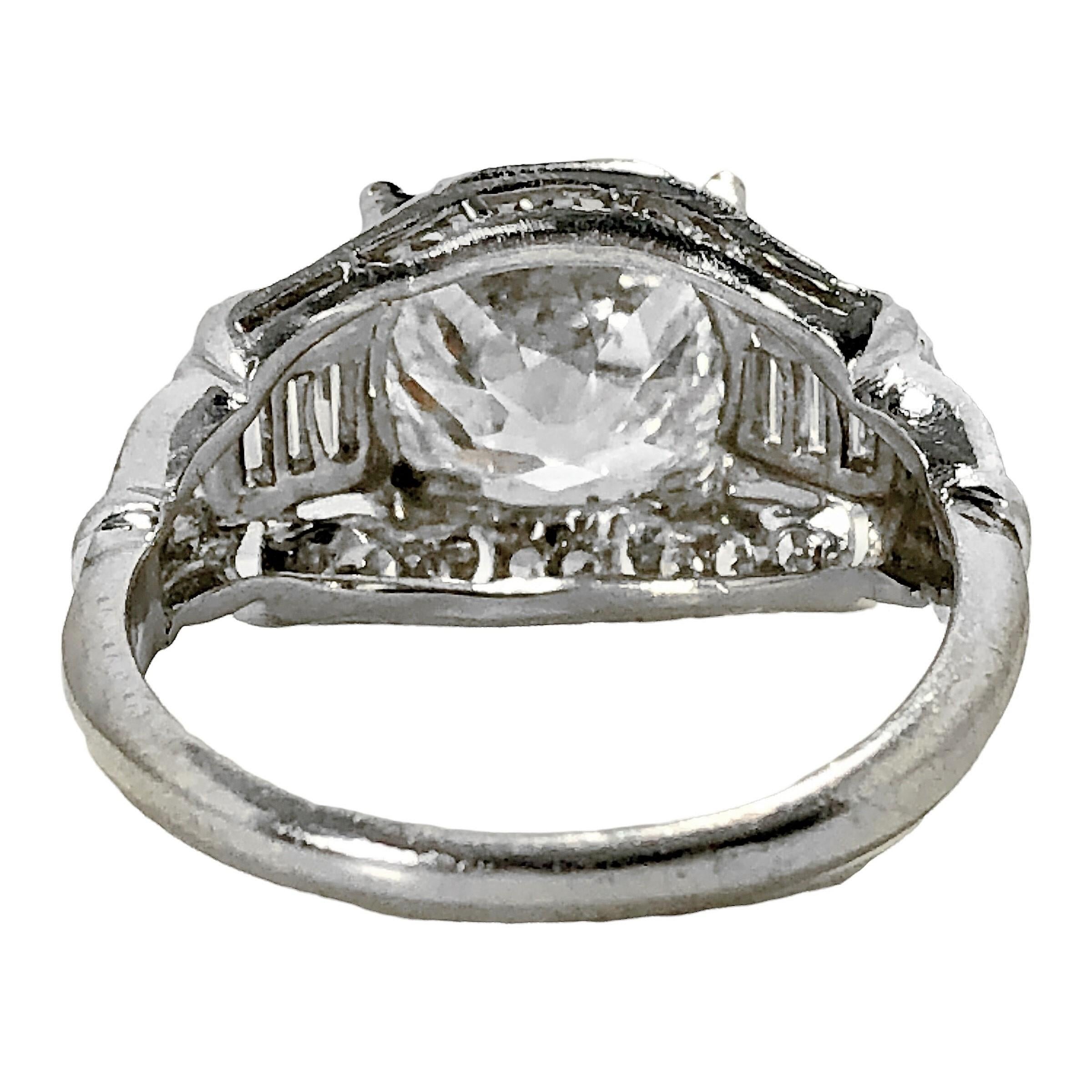 Women's Opulent 2.98ct Old Cushion Cut Diamond in Platinum Art-Deco Solitaire Mounting