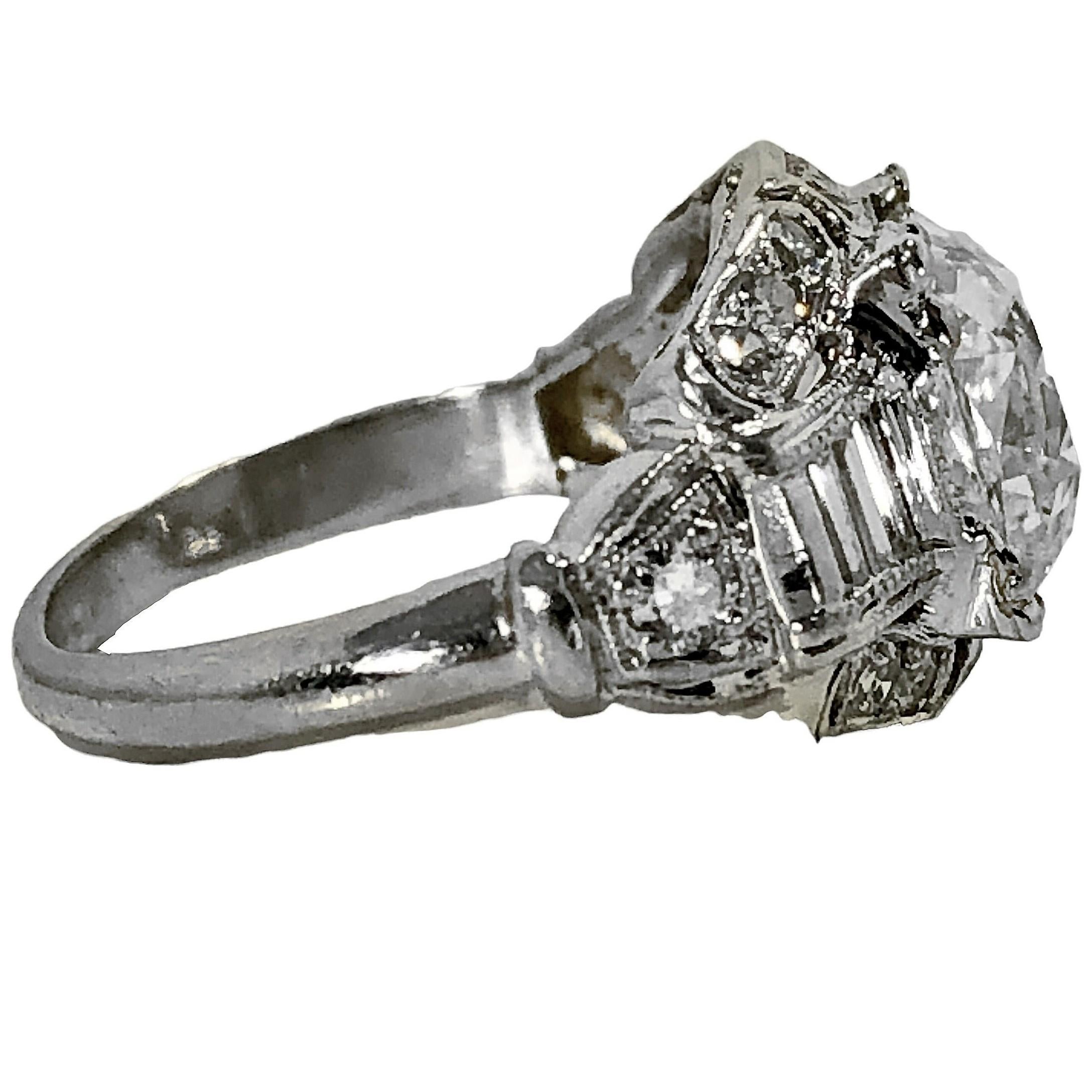 Opulent 2.98ct Old Cushion Cut Diamond in Platinum Art-Deco Solitaire Mounting 2