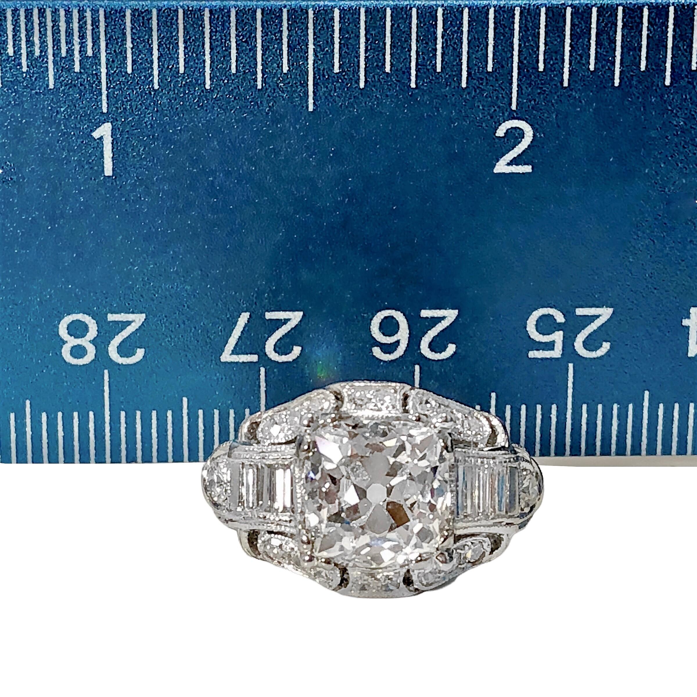 Opulent 2.98ct Old Cushion Cut Diamond in Platinum Art-Deco Solitaire Mounting 4