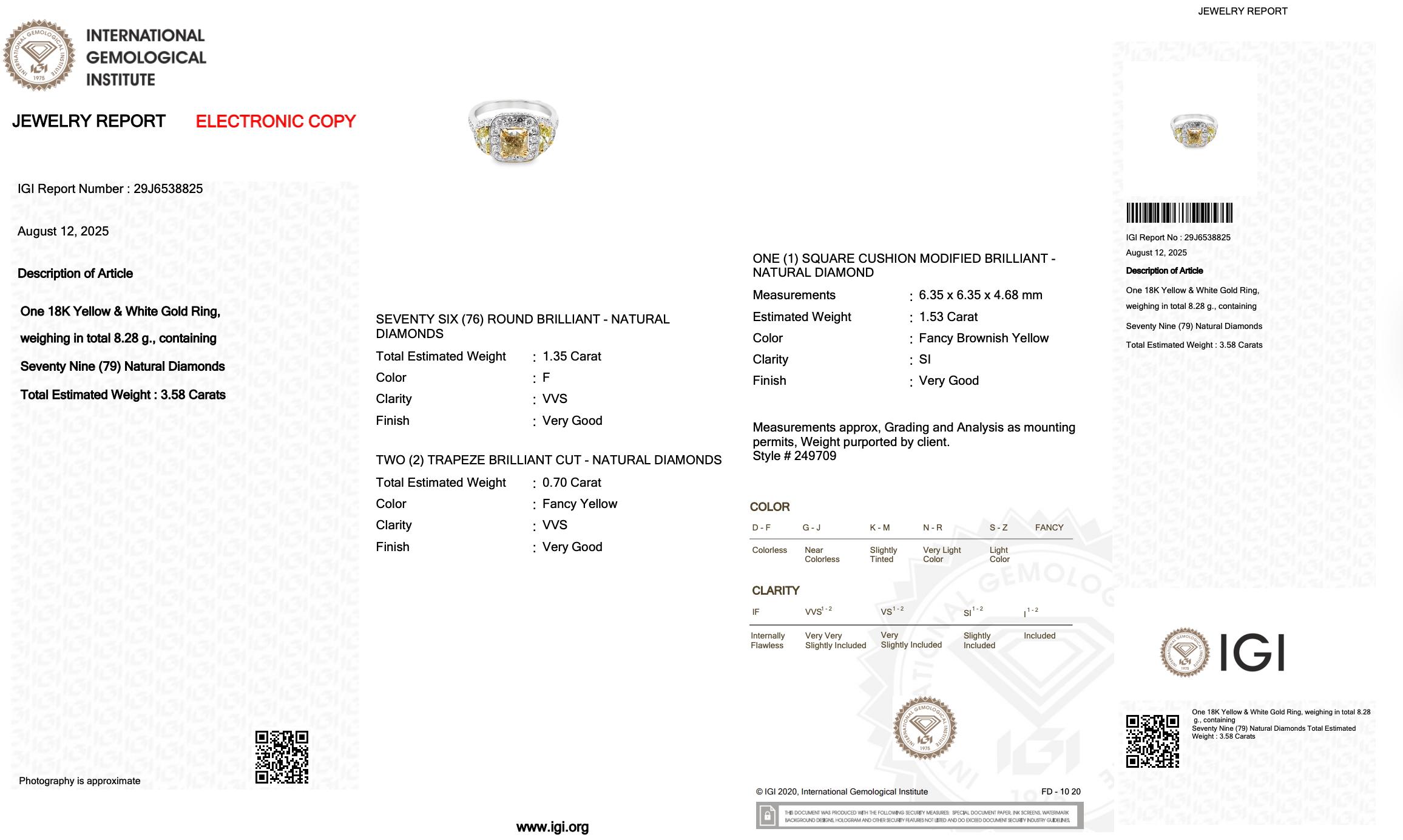 Opulente bague halo de 3,58ct diamants en or jaune et blanc 18k - Certifiée IGI Pour femmes en vente