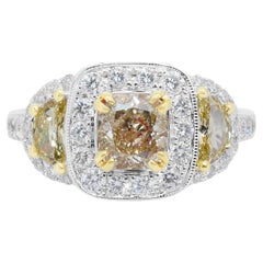 Opulente bague halo de 3,58ct diamants en or jaune et blanc 18k - Certifiée IGI