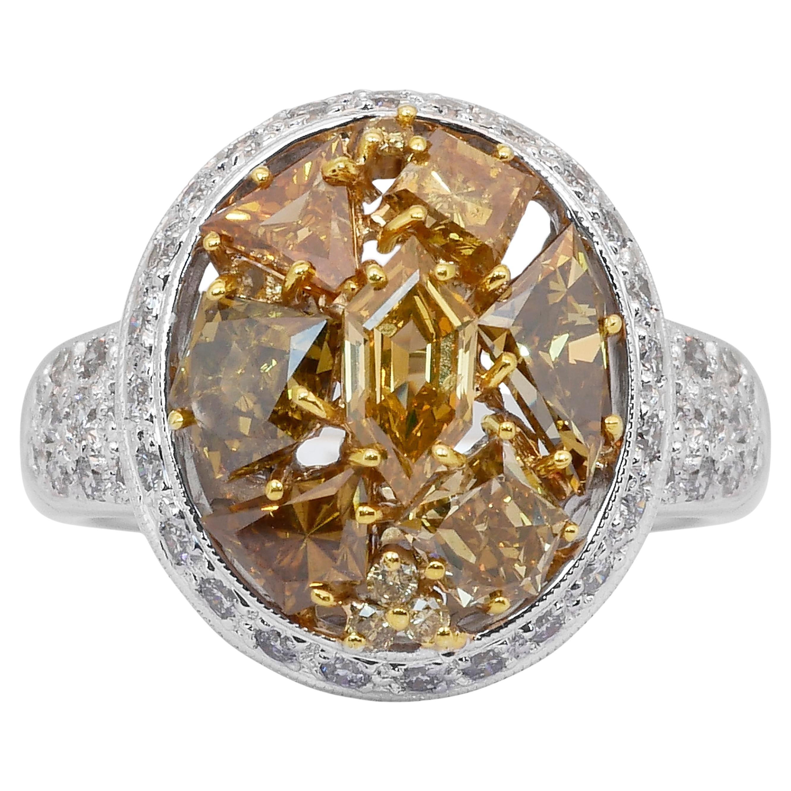 Opulent 3.81ct Diamonds Cocktail Ring in 18k White Gold - IGI Certified