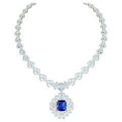Opulent 43.56 Carat AAAA Intense Blue Tanzanite and Diamond 18K Gold Necklace