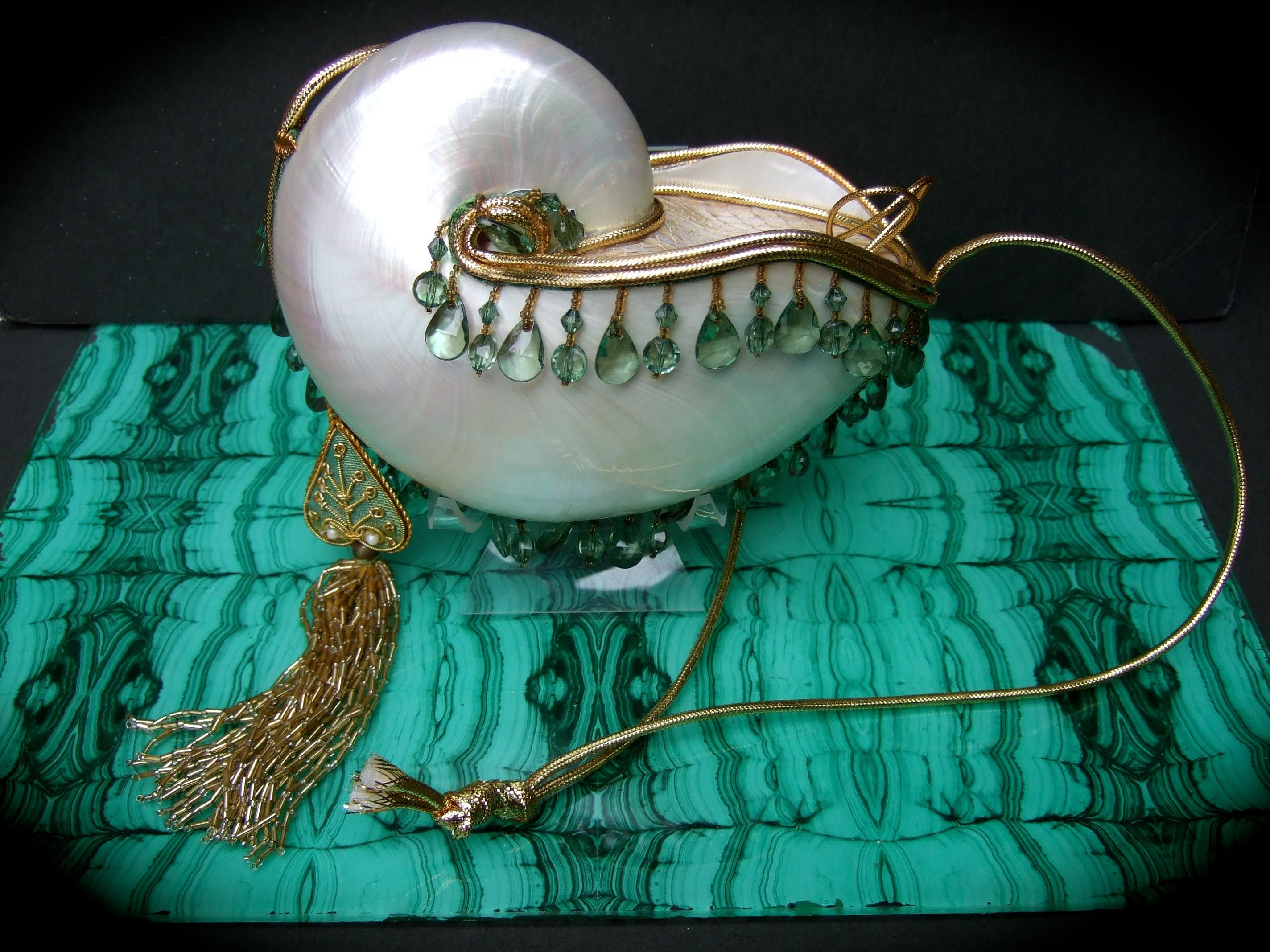 Opulent Artisan Chamber Nautilus Jeweled Shell Evening Bag c 1970s 6