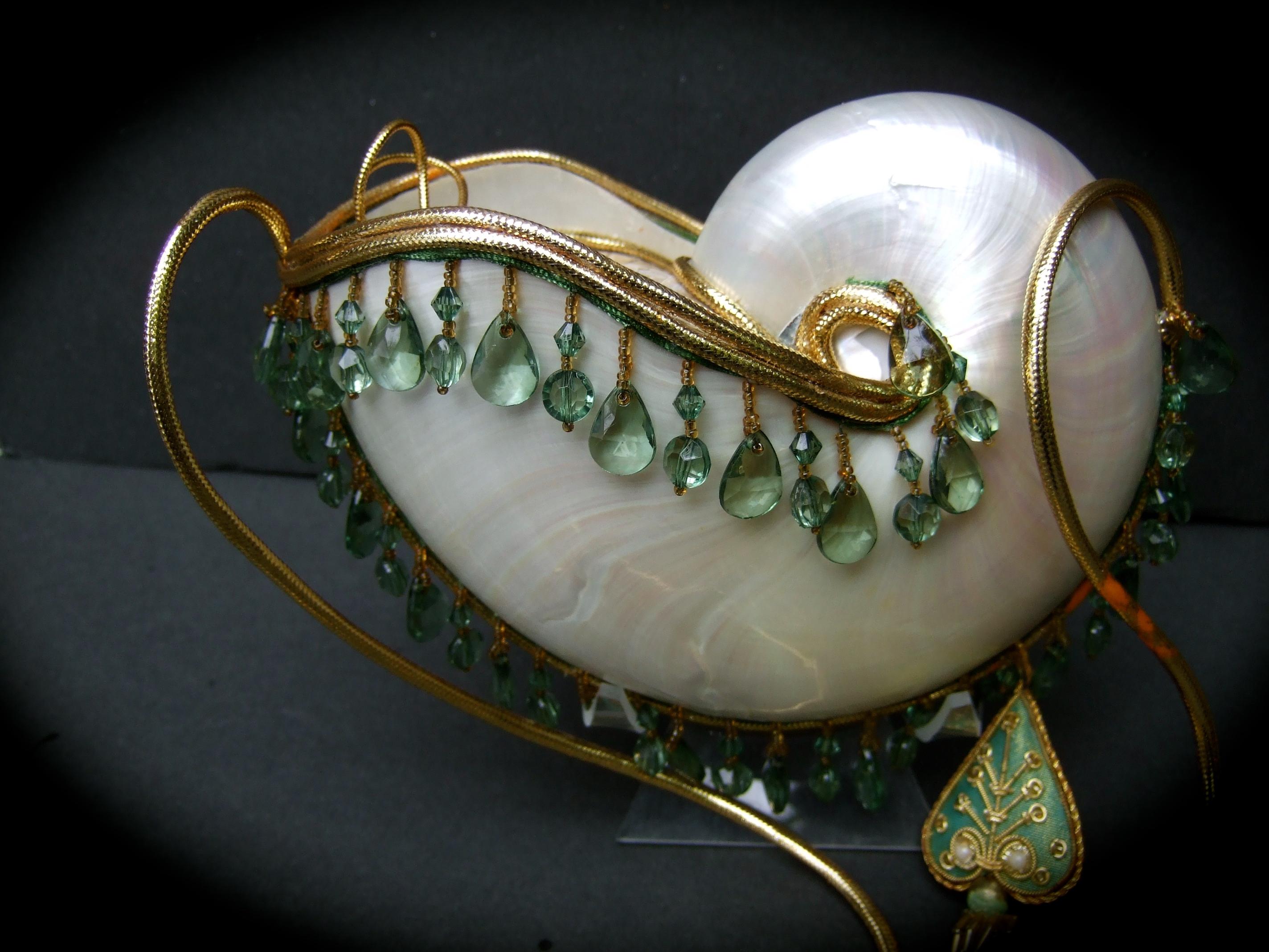 Opulent Artisan Chamber Nautilus Jeweled Shell Evening Bag c 1970s 10