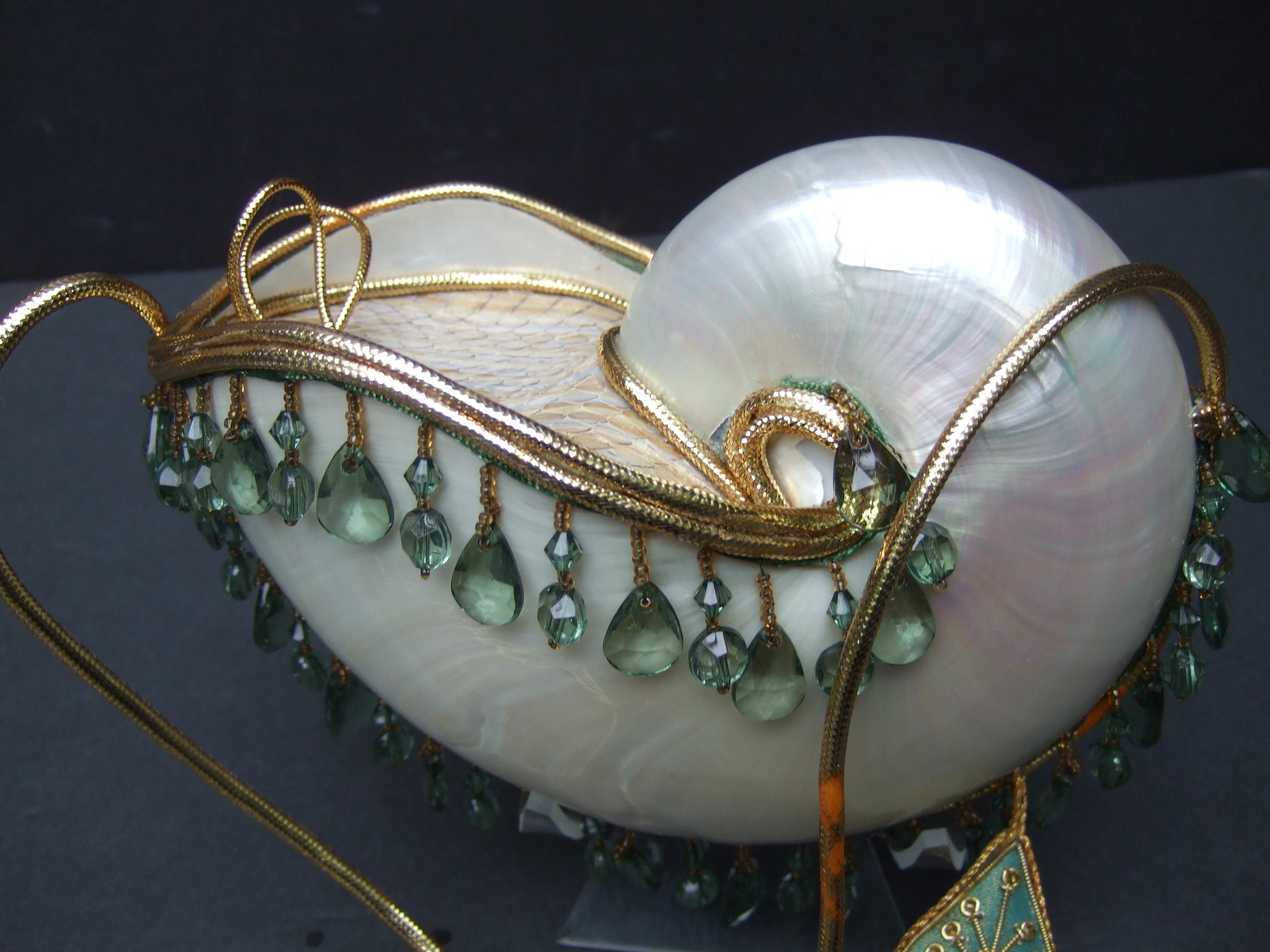Opulent Artisan Chamber Nautilus Jeweled Shell Evening Bag c 1970s 13