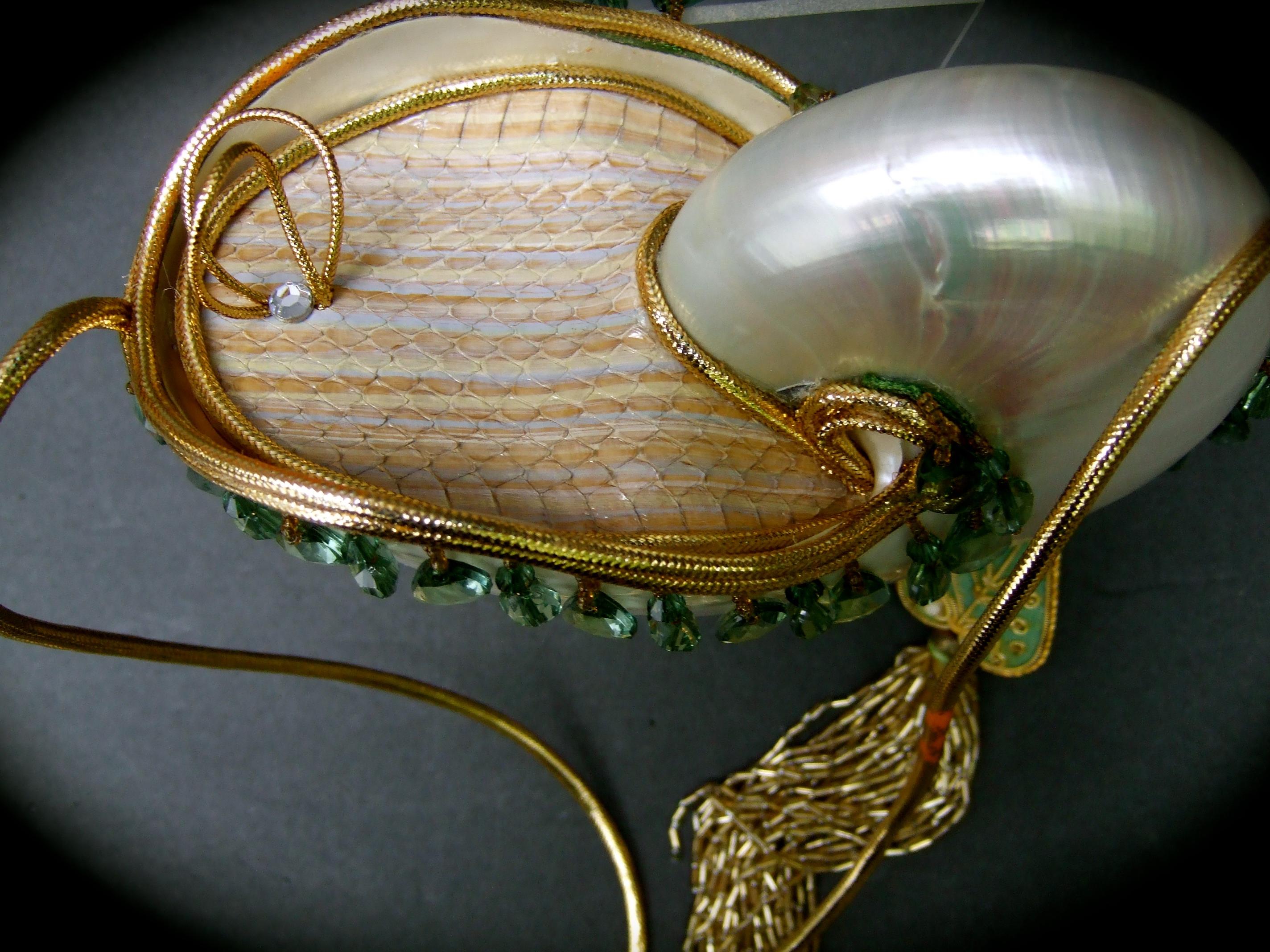 Opulent Artisan Chamber Nautilus Jeweled Shell Evening Bag c 1970s 14