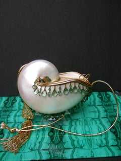 Opulent Artisan Chamber Nautilus Jeweled Shell Evening Bag c 1970s