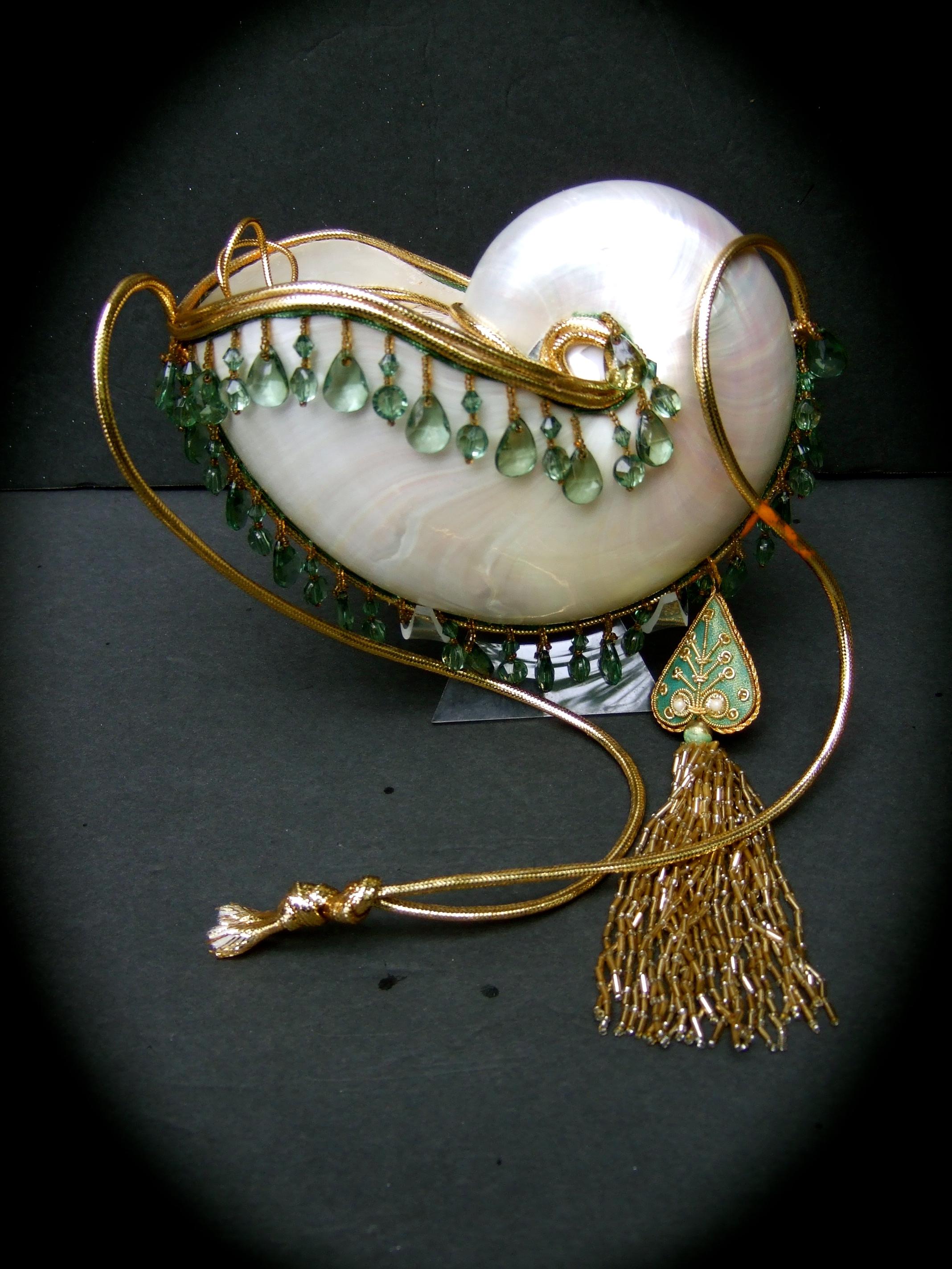 Brown Opulent Artisan Chamber Nautilus Jeweled Shell Evening Bag c 1970s