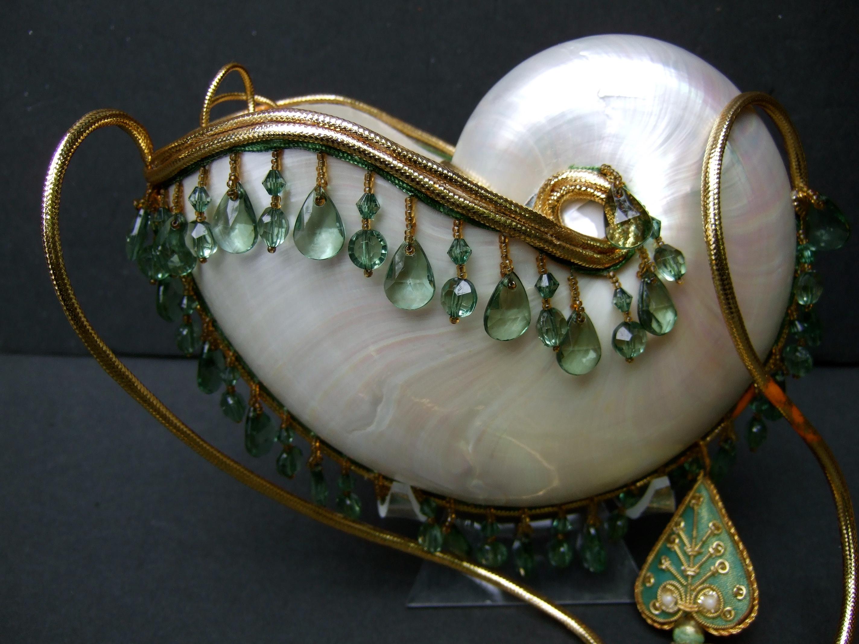Women's Opulent Artisan Chamber Nautilus Jeweled Shell Evening Bag c 1970s