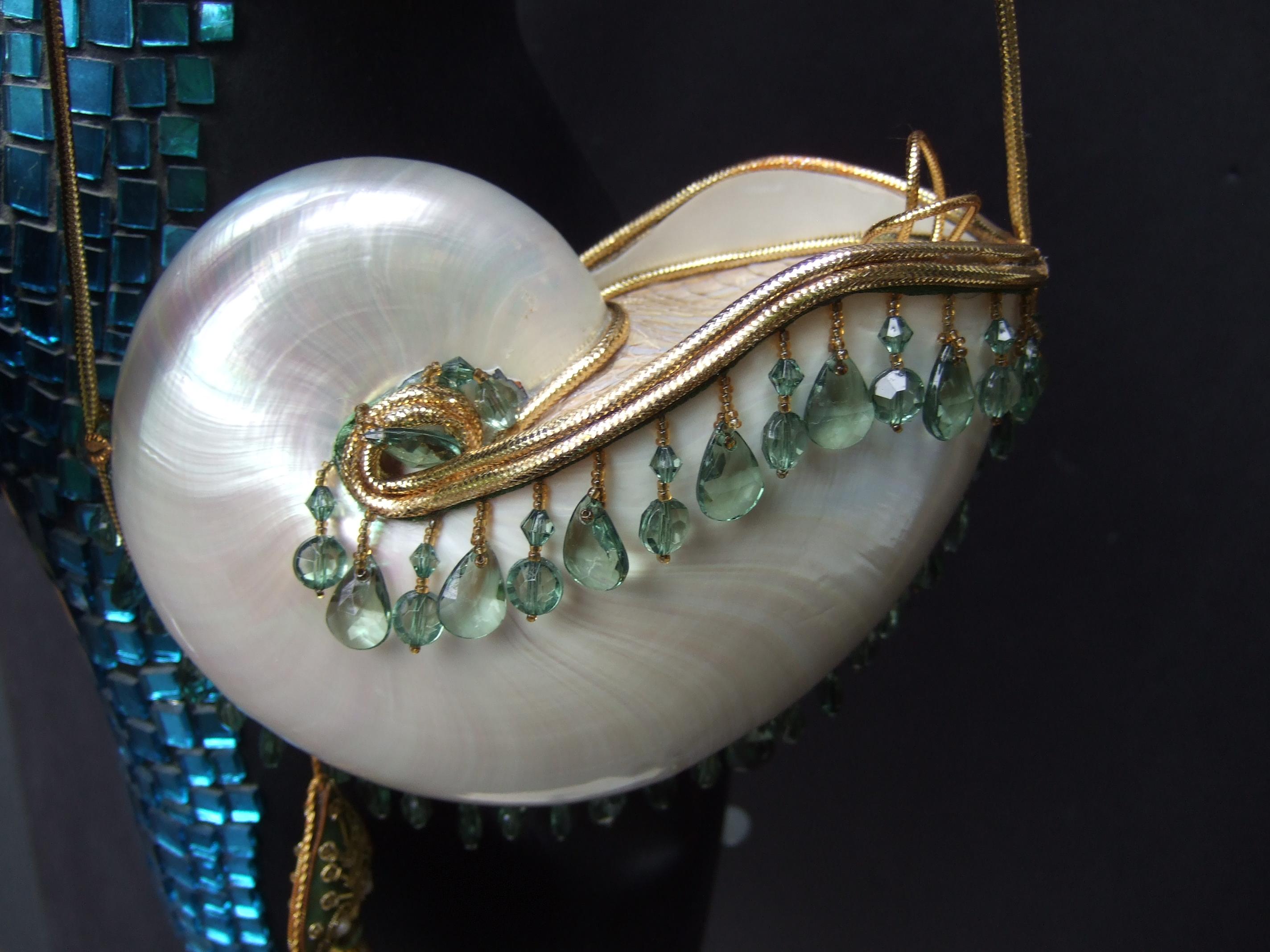 Opulent Artisan Chamber Nautilus Jeweled Shell Evening Bag c 1970s 1