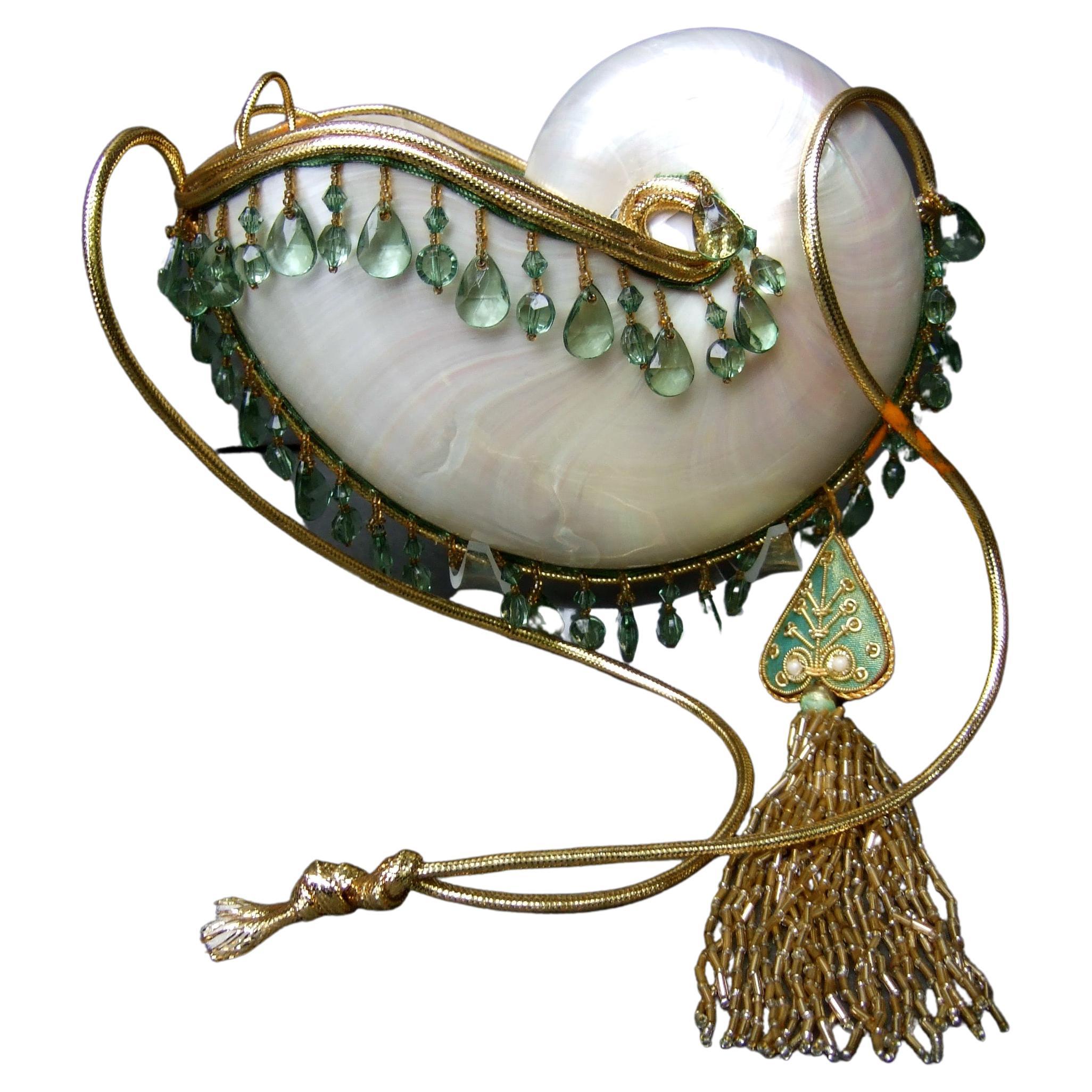 Opulent Artisan Chamber Nautilus Jeweled Shell Evening Bag c 1970s