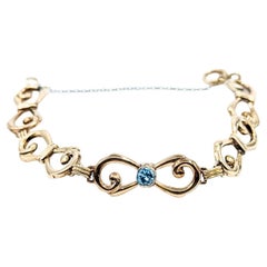 Antique Opulent Blue Zircon 10k Gold Fancy Link Bracelet