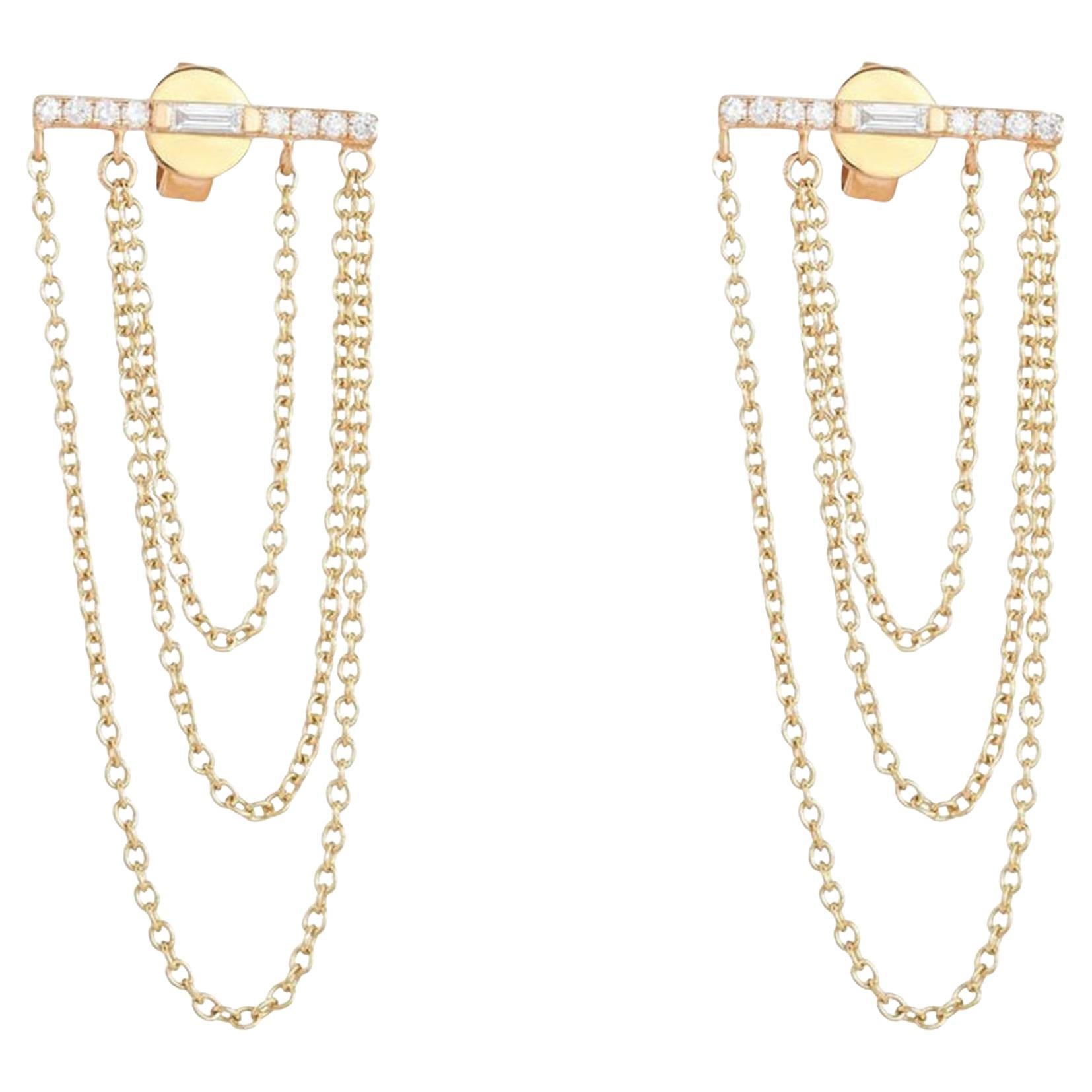 Opulent Cascade 14K (or 18k upon request) Yellow Gold Diamond Drop Earrings For Sale