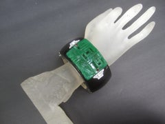 Opulent Chinoiserie Art Deco Inspired Wide Heavy Lucite Hinged Cuff 21st c