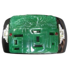 Opulent Chinoiserie Art Deco Inspired Wide Heavy Lucite Hinged Cuff 21st c