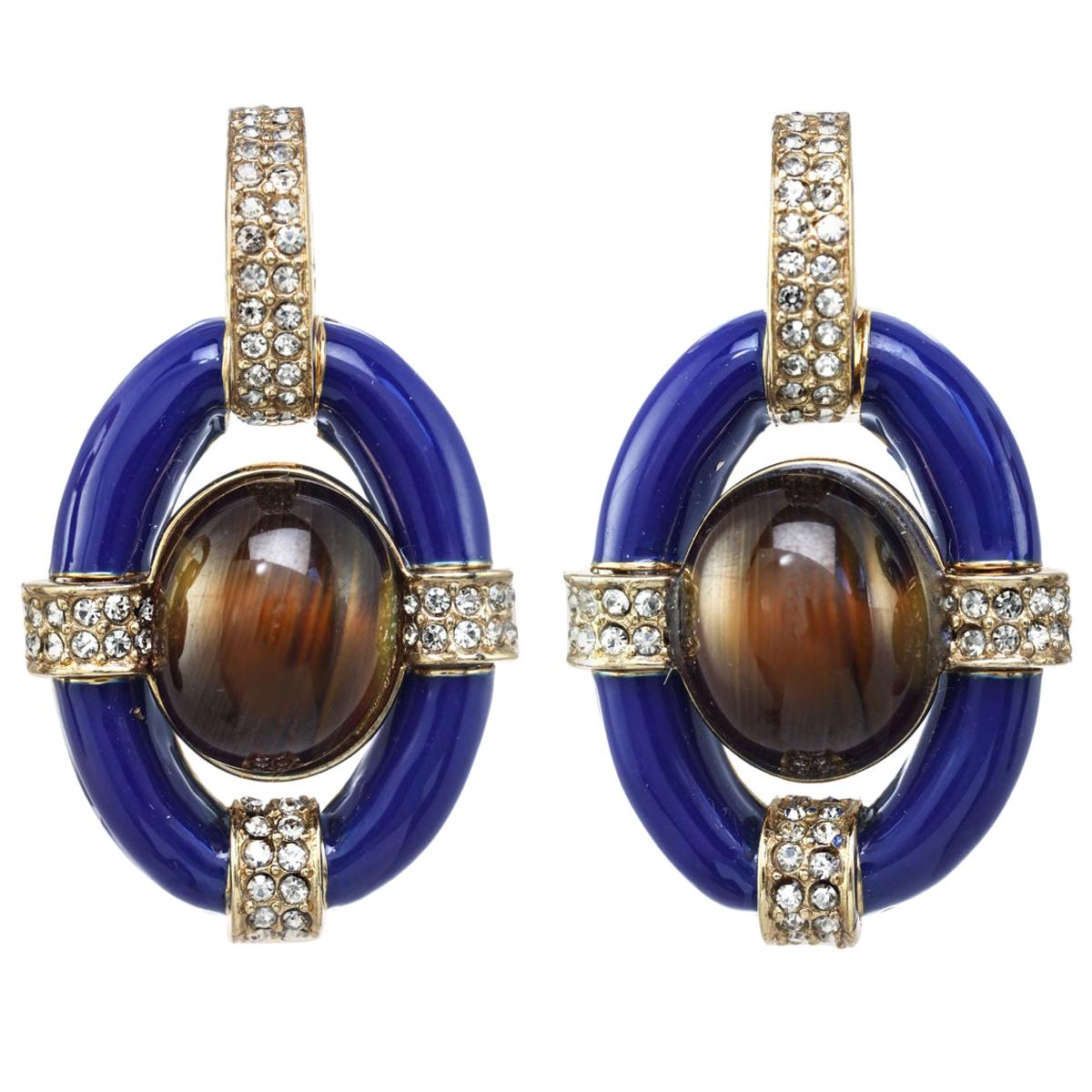 Opulent Door Knocker PIERCED Earrings in Royal Blue For Sale at 1stDibs