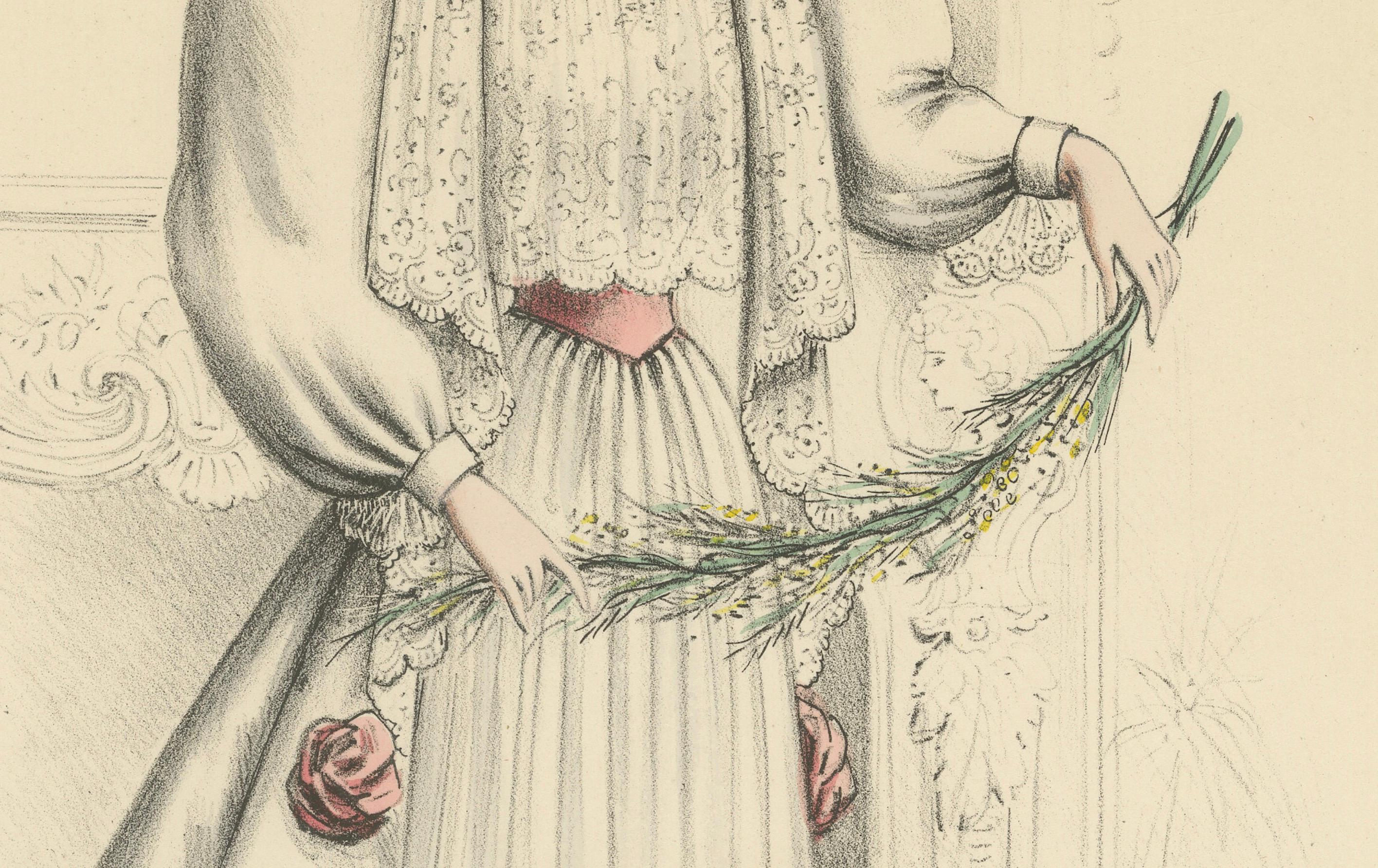 Modas Opulentas de la Época Victoriana: Litografía de L. Michau y M. de Solar Fines del siglo XIX en venta