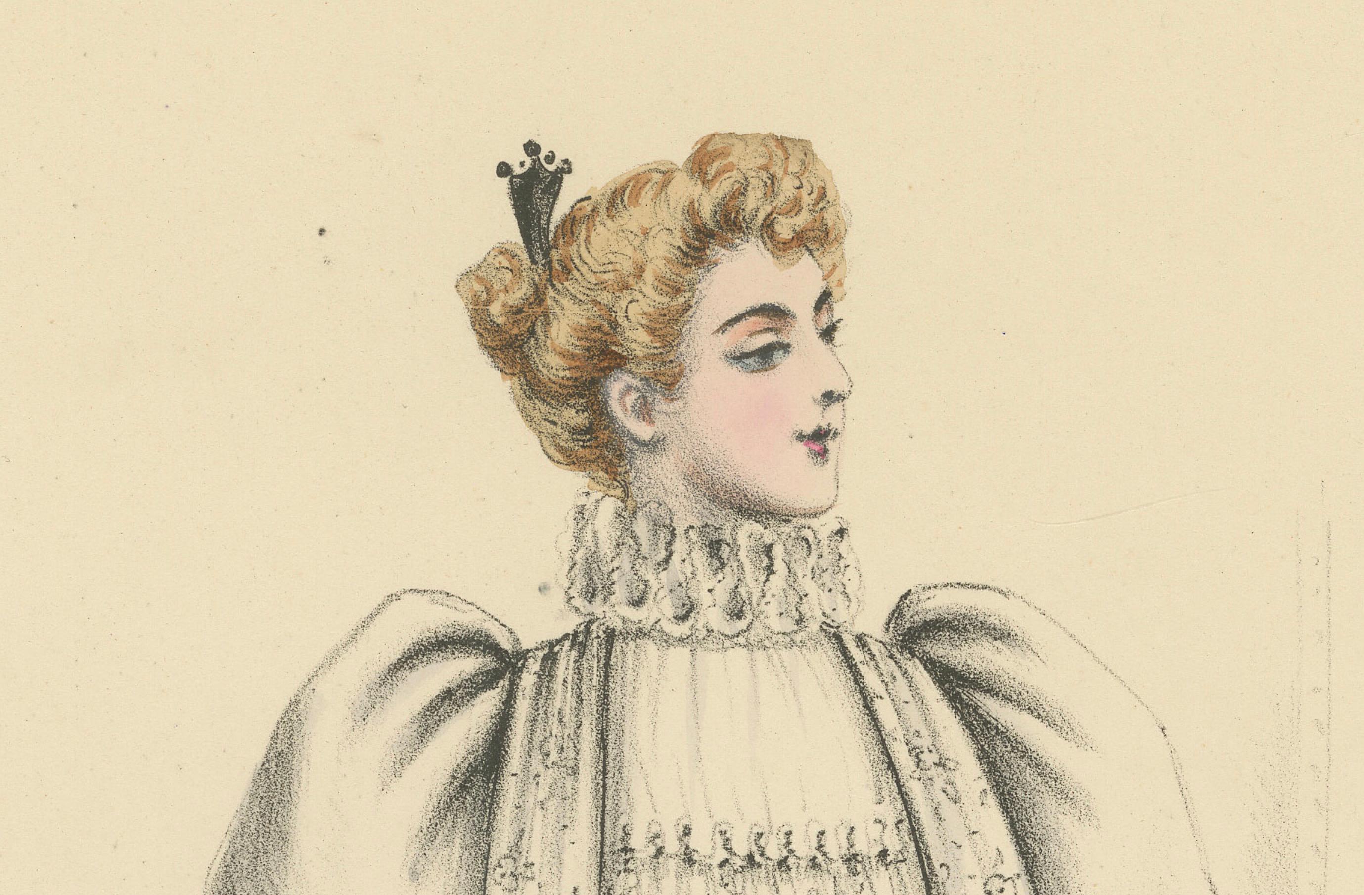 Modas Opulentas de la Época Victoriana: Litografía de L. Michau y M. de Solar Papel en venta