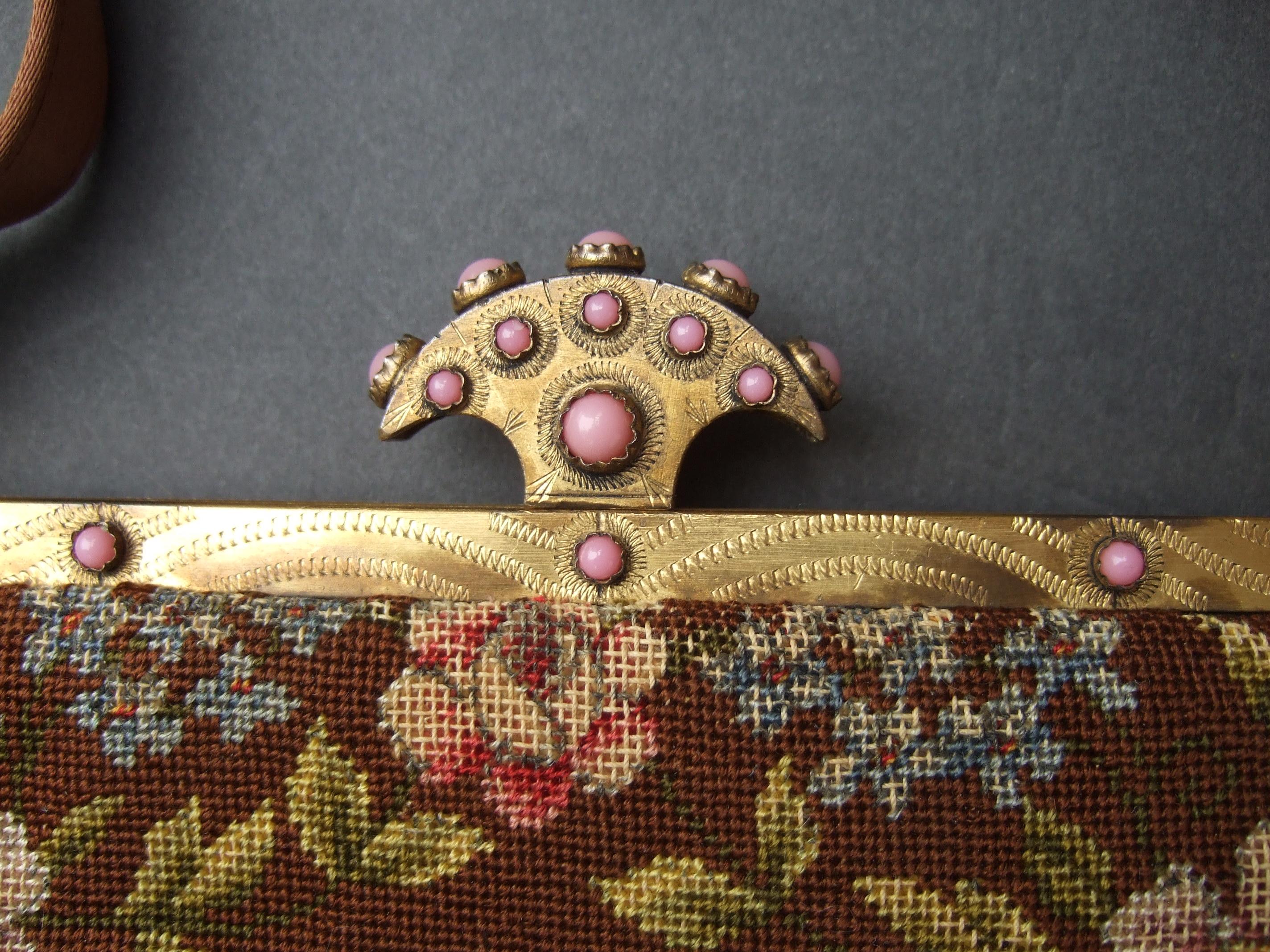 Opulent French Petit Point Copper Satin Glass Jeweled Evening Bag c 1950 6