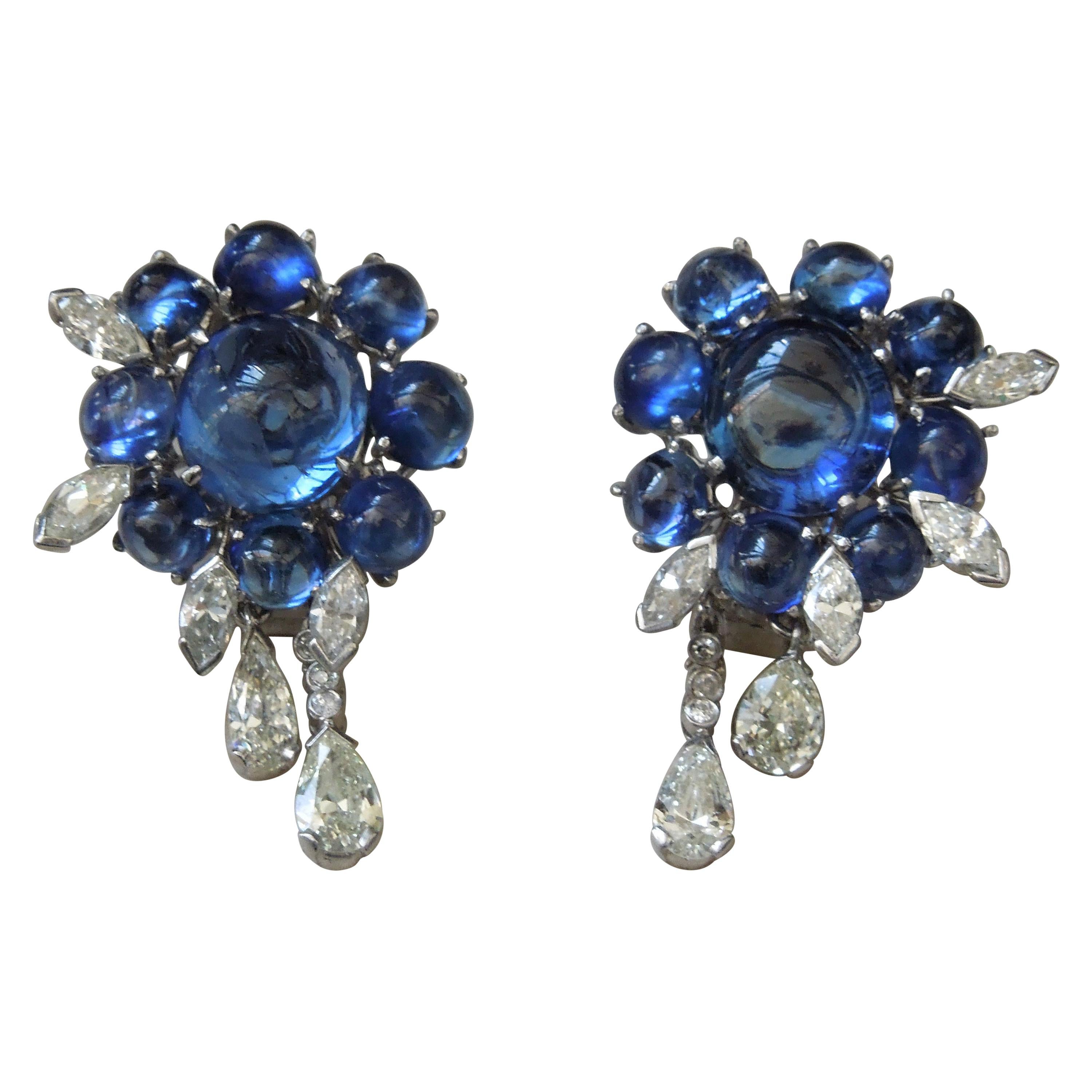 Opulent GIA Sapphire Shield Platinum Ear Clips For Sale at 1stDibs