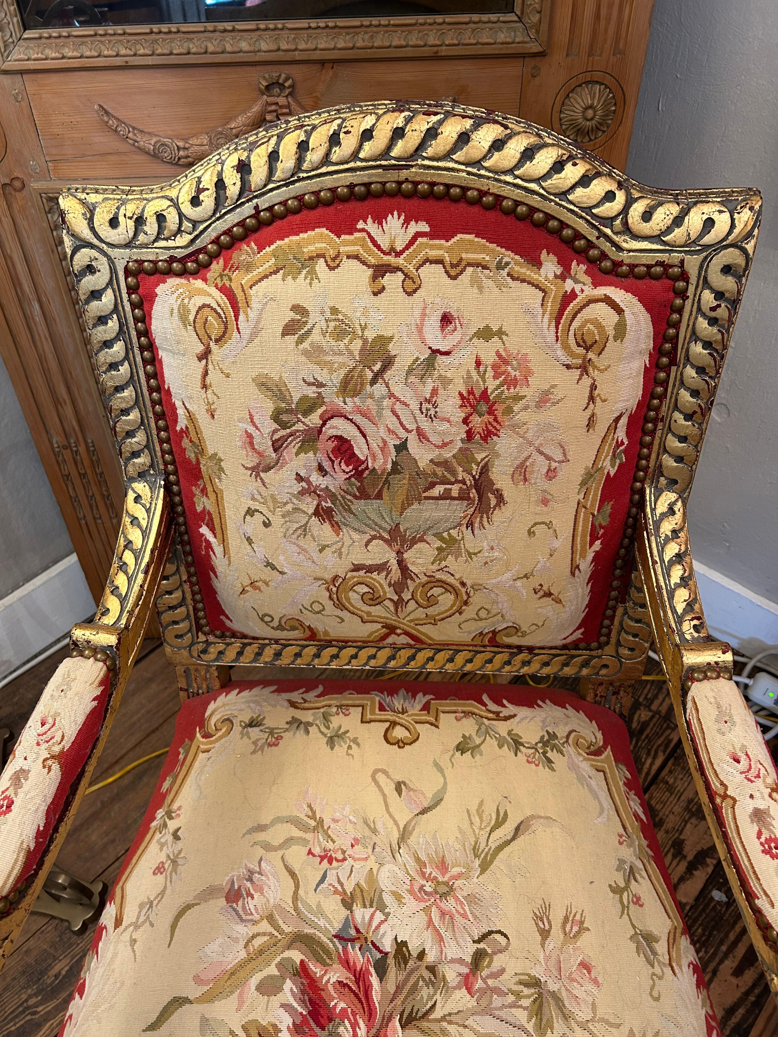 Opulent Giltwood & Tapestry Armchair Made for Royalty For Sale 7