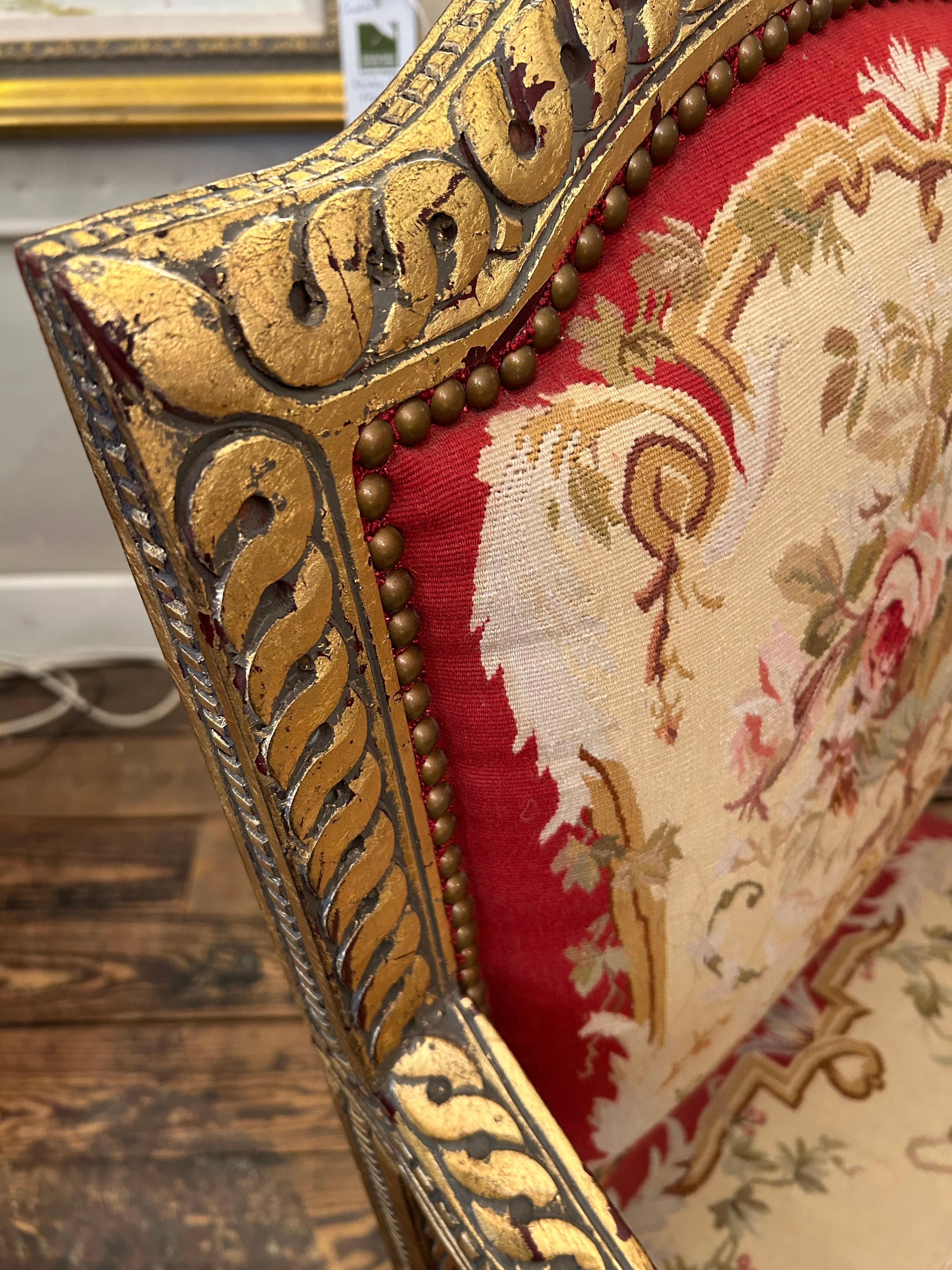 Louis XV Opulent Giltwood & Tapestry Armchair Made for Royalty For Sale