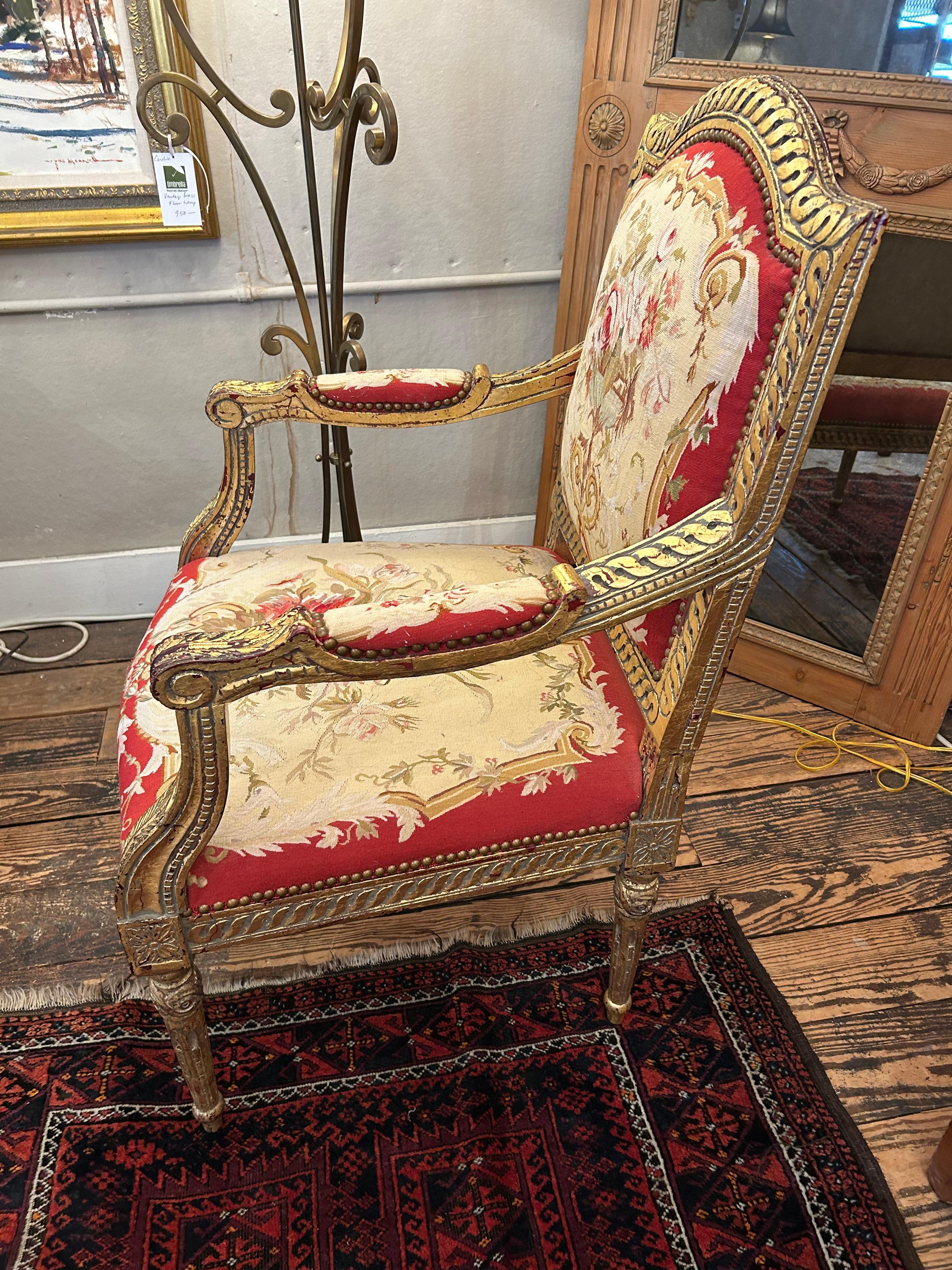 American Opulent Giltwood & Tapestry Armchair Made for Royalty For Sale
