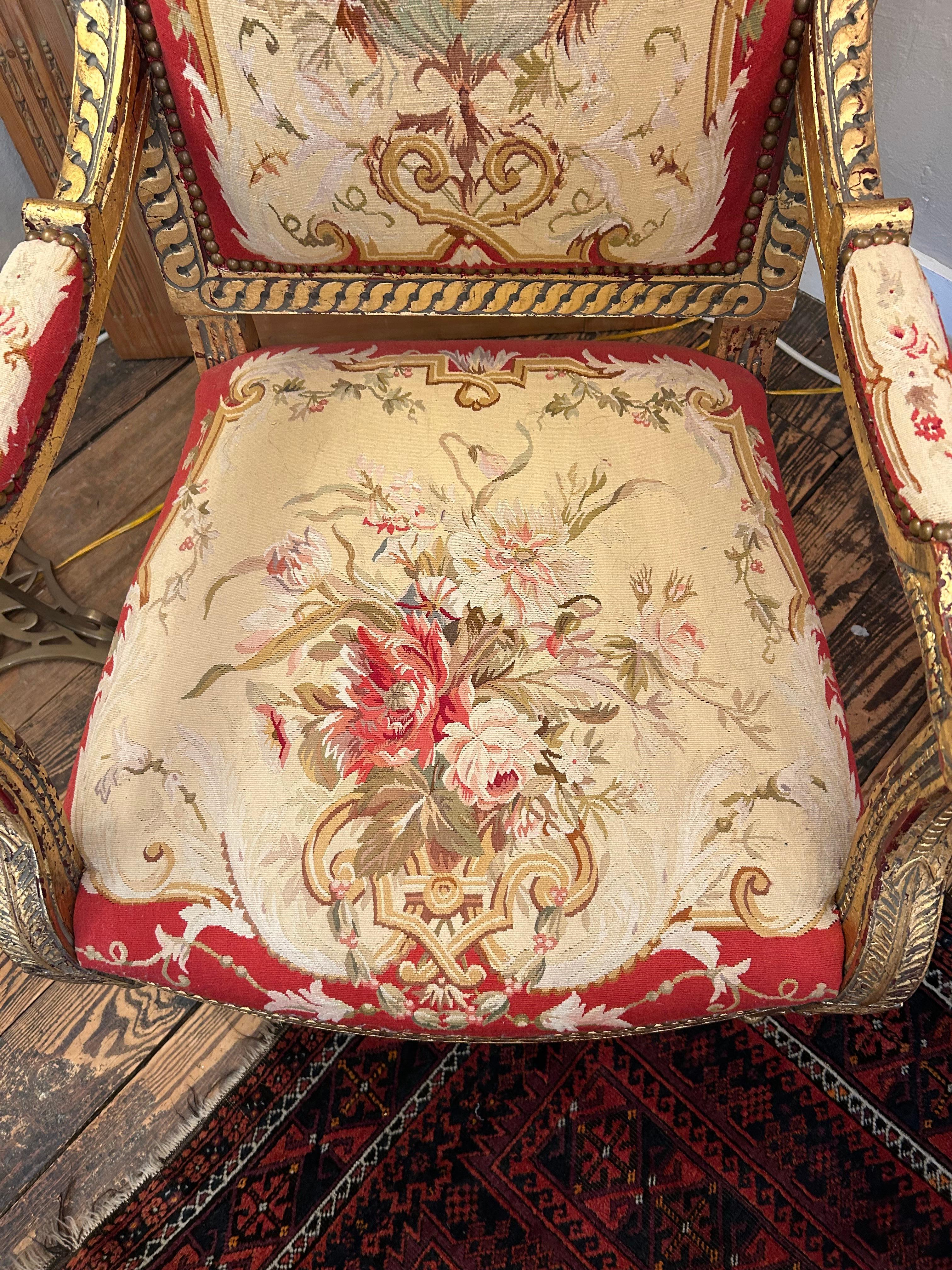 Opulent Giltwood & Tapestry Armchair Made for Royalty For Sale 3