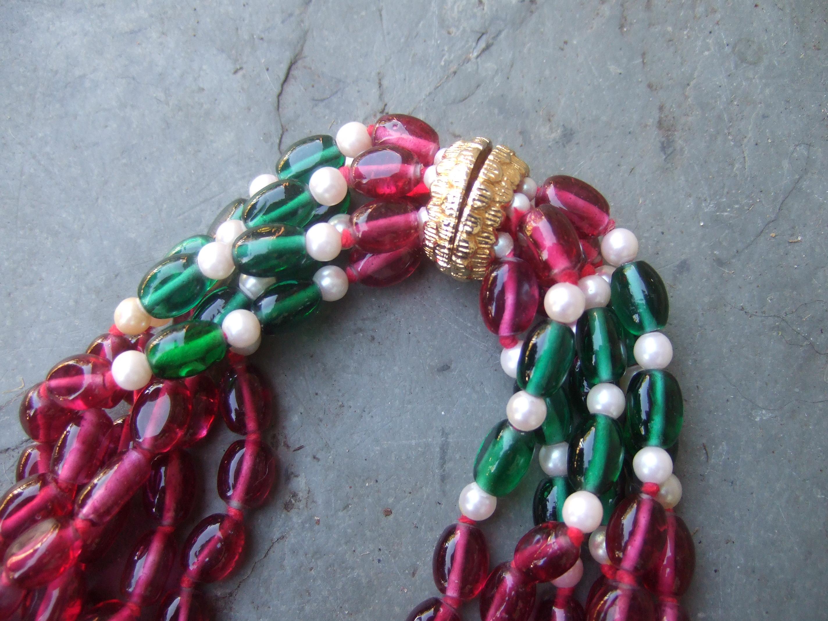 Opulenta collana a più fili con perline di vetro, anni '80, C.C. in vendita 5