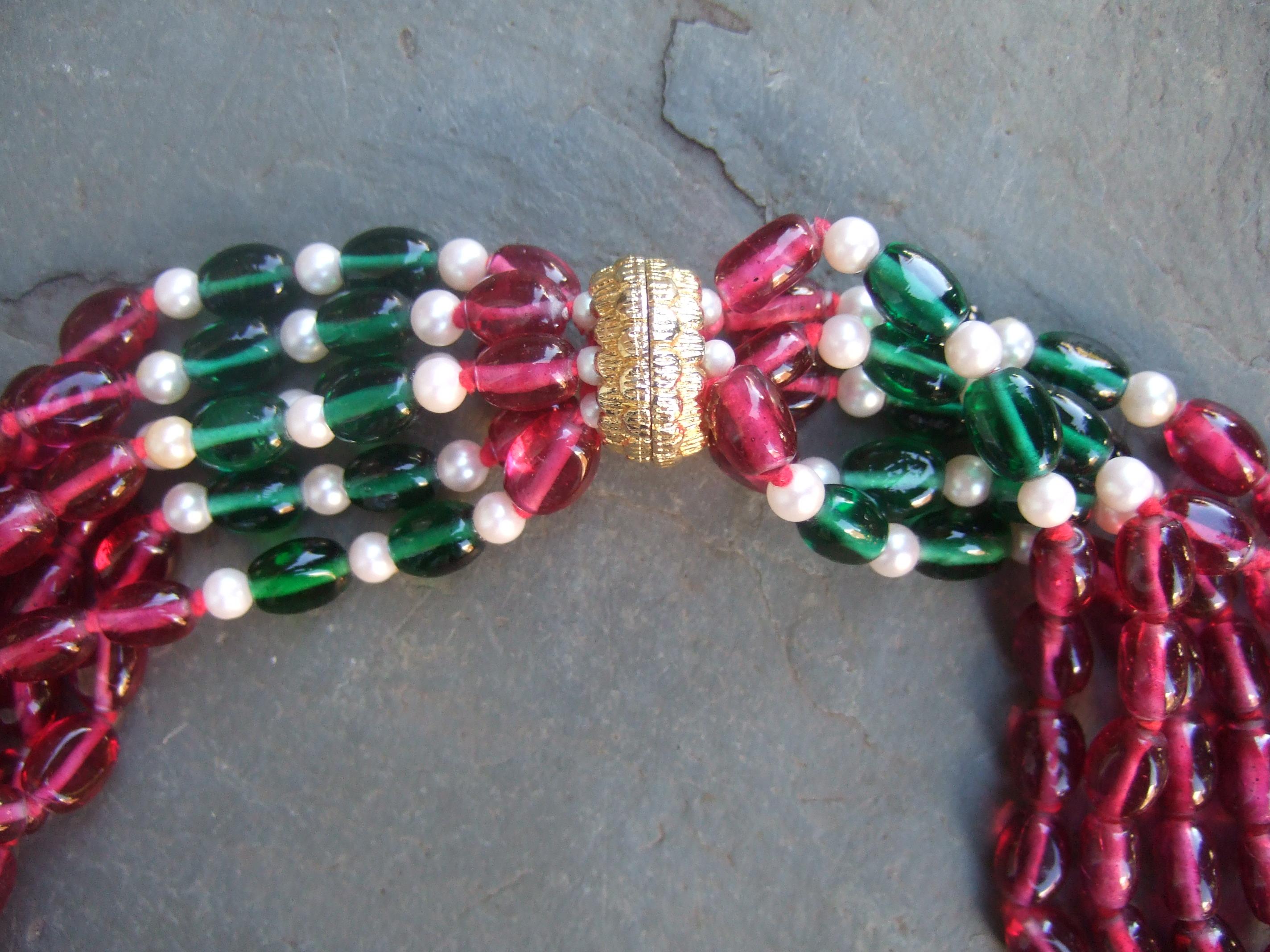 Opulenta collana a più fili con perline di vetro, anni '80, C.C. in vendita 6