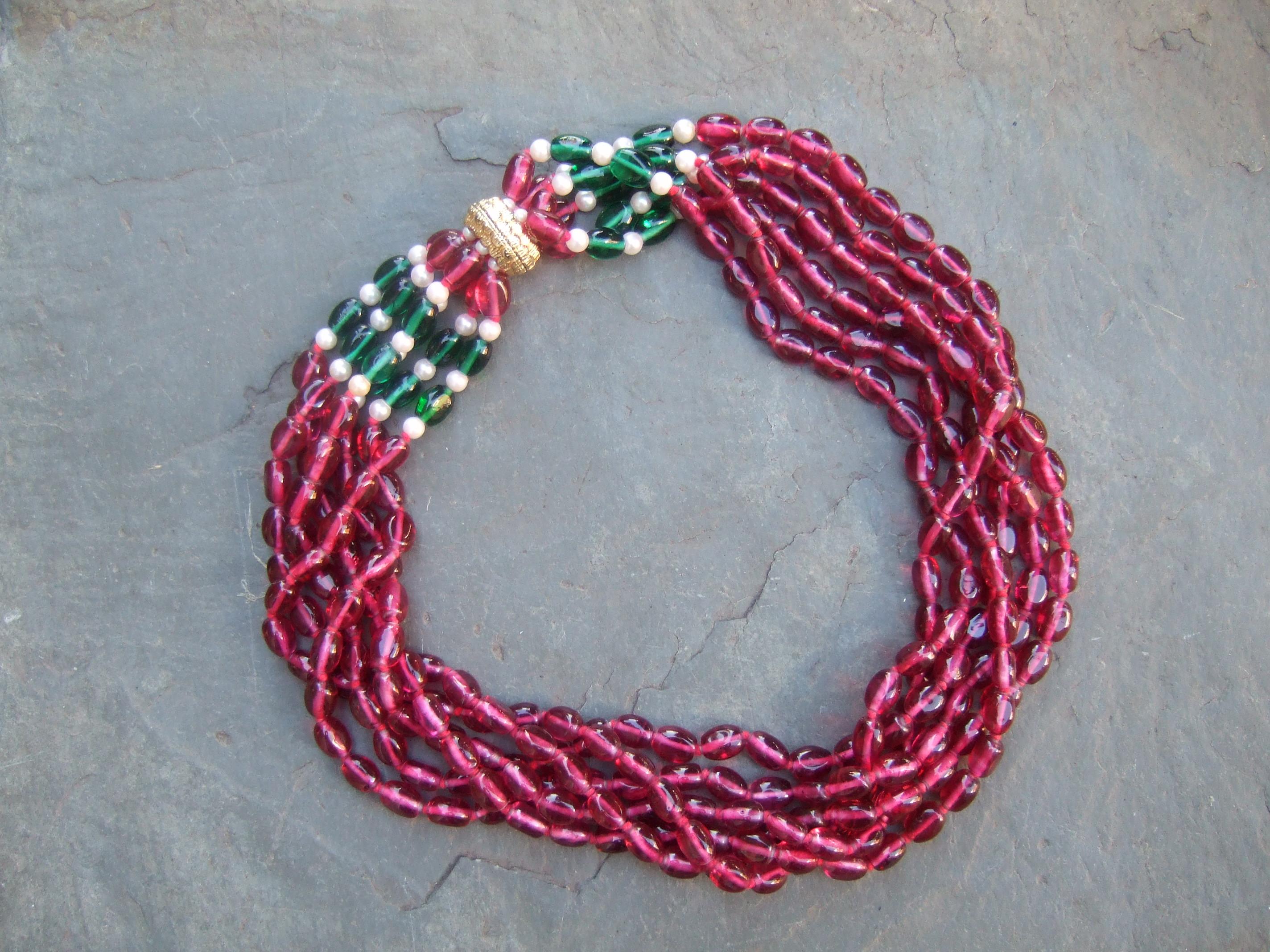 Opulenta collana a più fili con perline di vetro, anni '80, C.C. in vendita 7