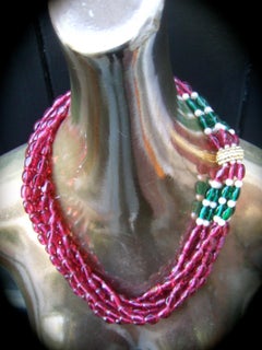 Opulenta collana a più fili con perline di vetro, anni '80, C.C.