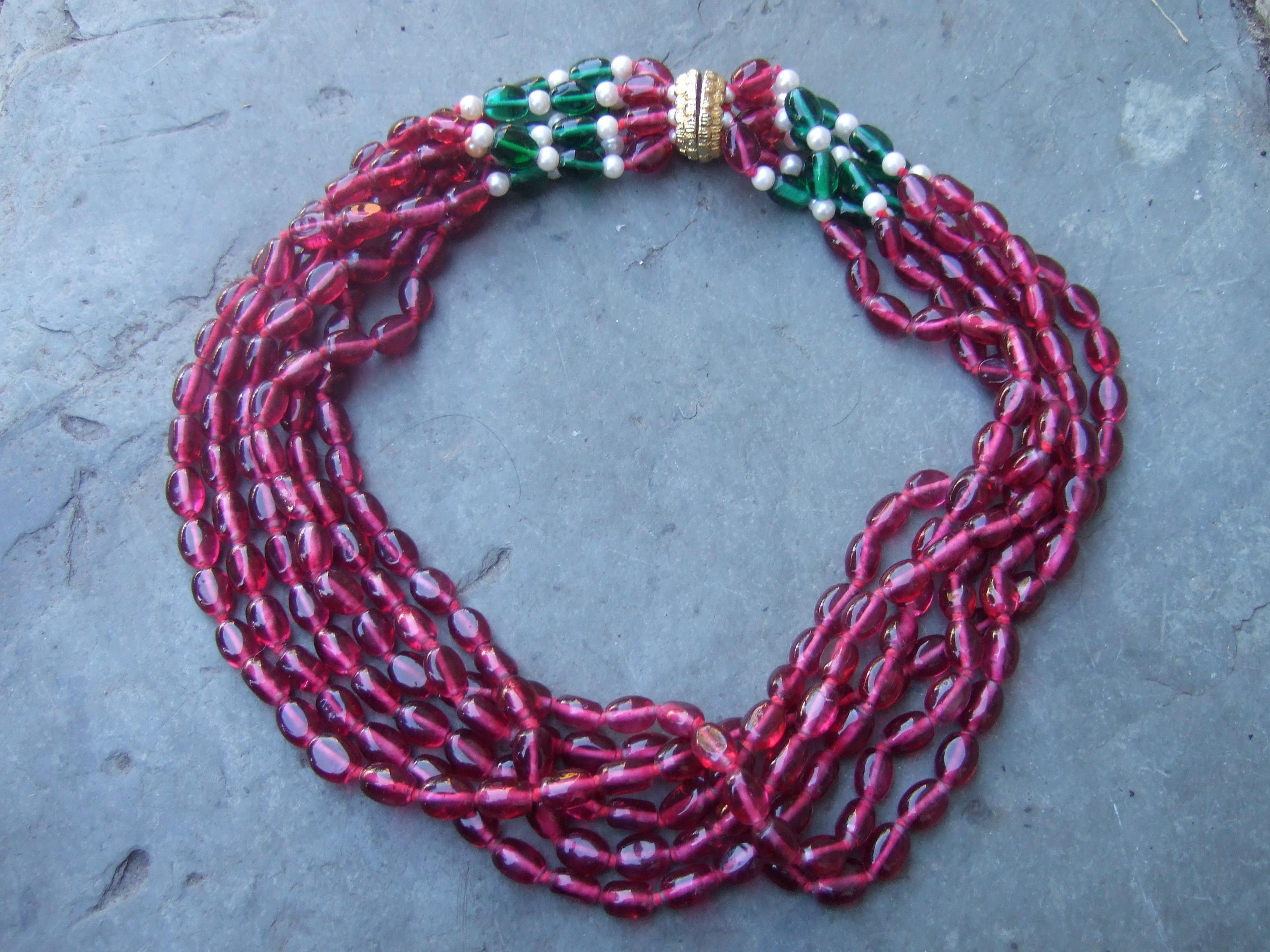 Opulenta collana a più fili con perline di vetro, anni '80, C.C. in vendita 3