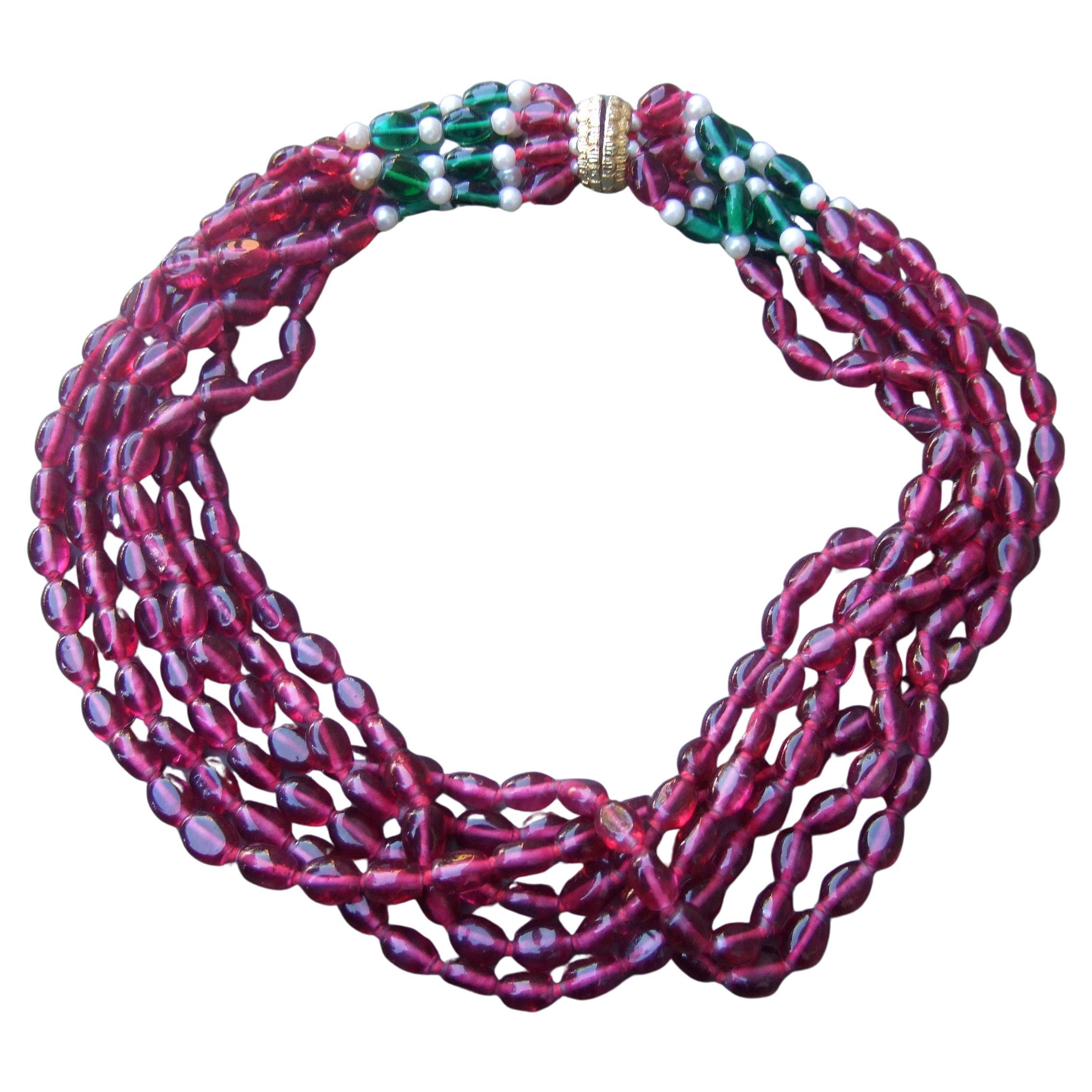 Opulenta collana a più fili con perline di vetro, anni '80, C.C.