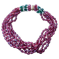 Opulent Glass Beaded Multi Strand Statement Necklace c 1980s
