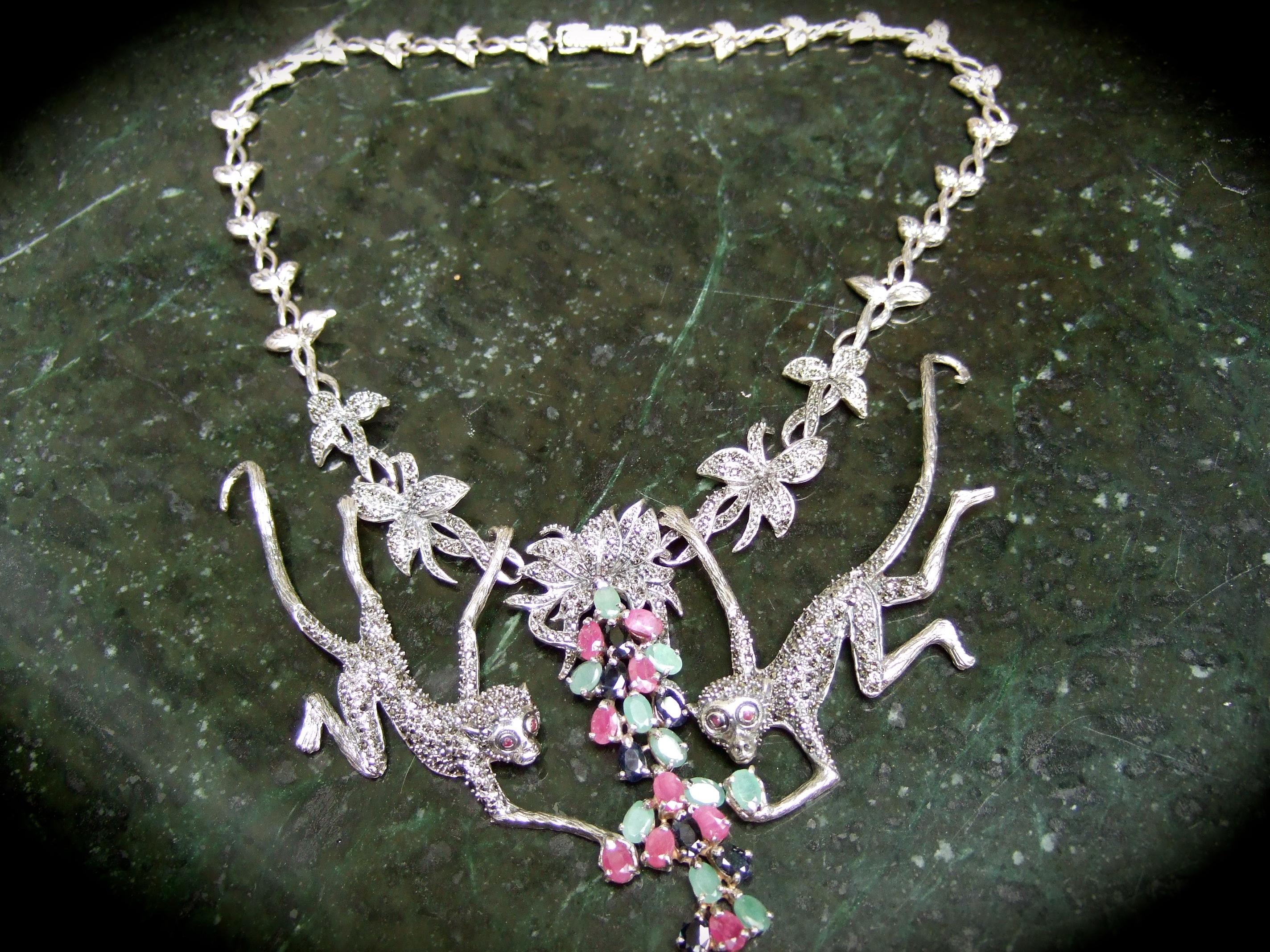 Opulent Jewel Encrusted Sterling Articulated Monkey Choker Necklace 21st c 7