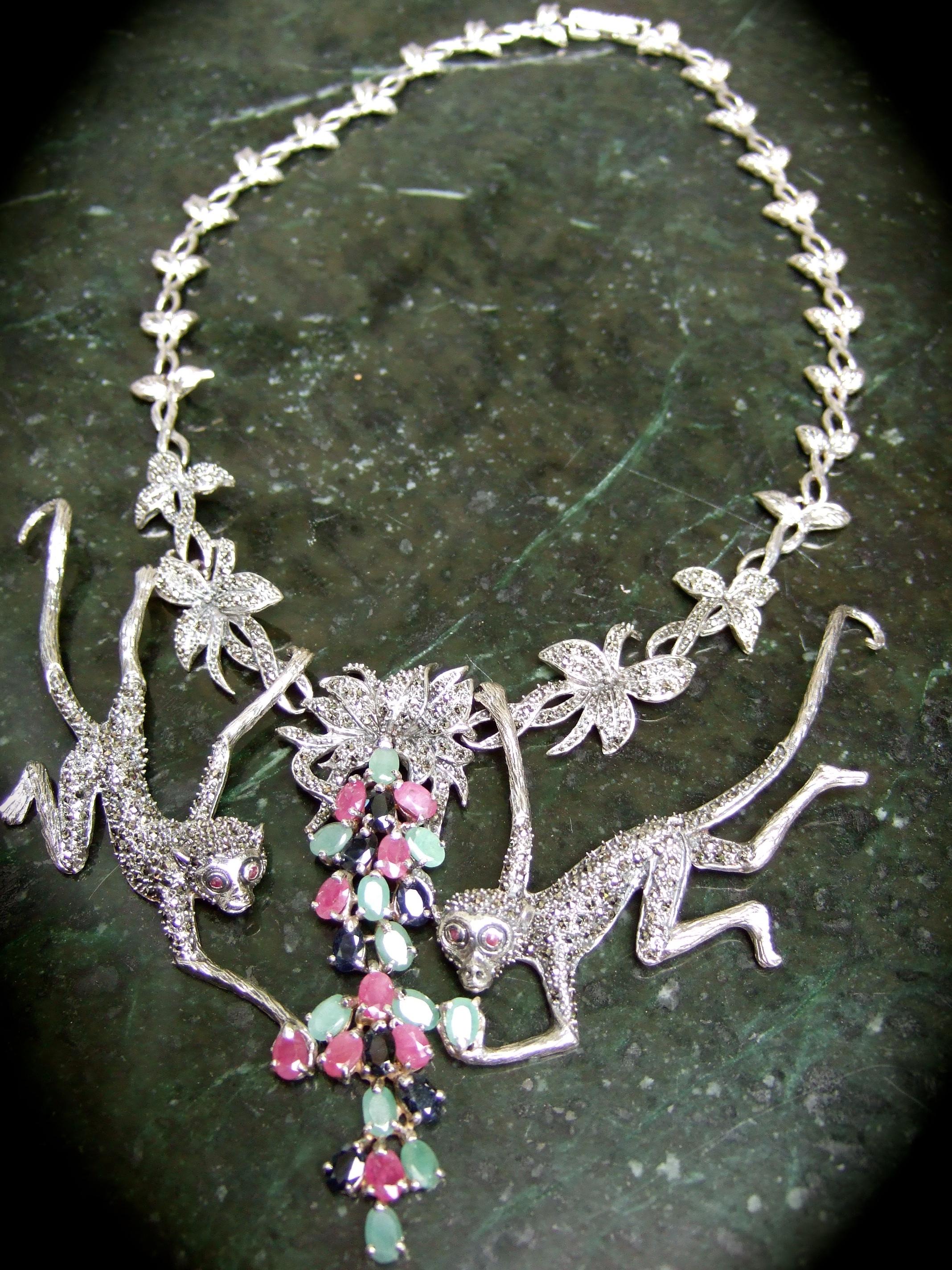 Opulent Jewel Encrusted Sterling Articulated Monkey Choker Necklace 21st c In Good Condition In University City, MO