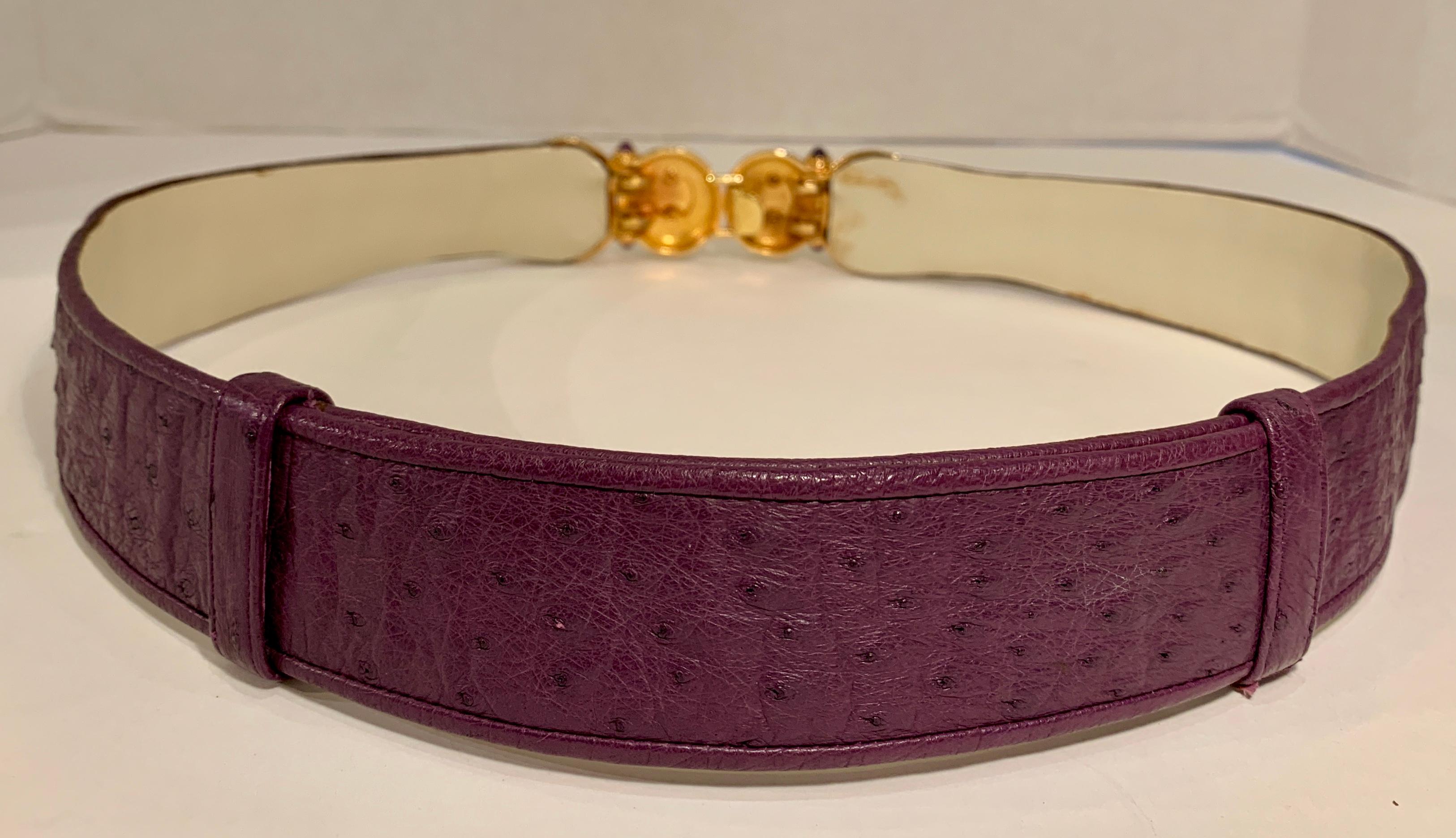 Brown Opulent Judith Leiber Real Lavender Jade, Black Onyx and Plum Ostrich Gold Belt 