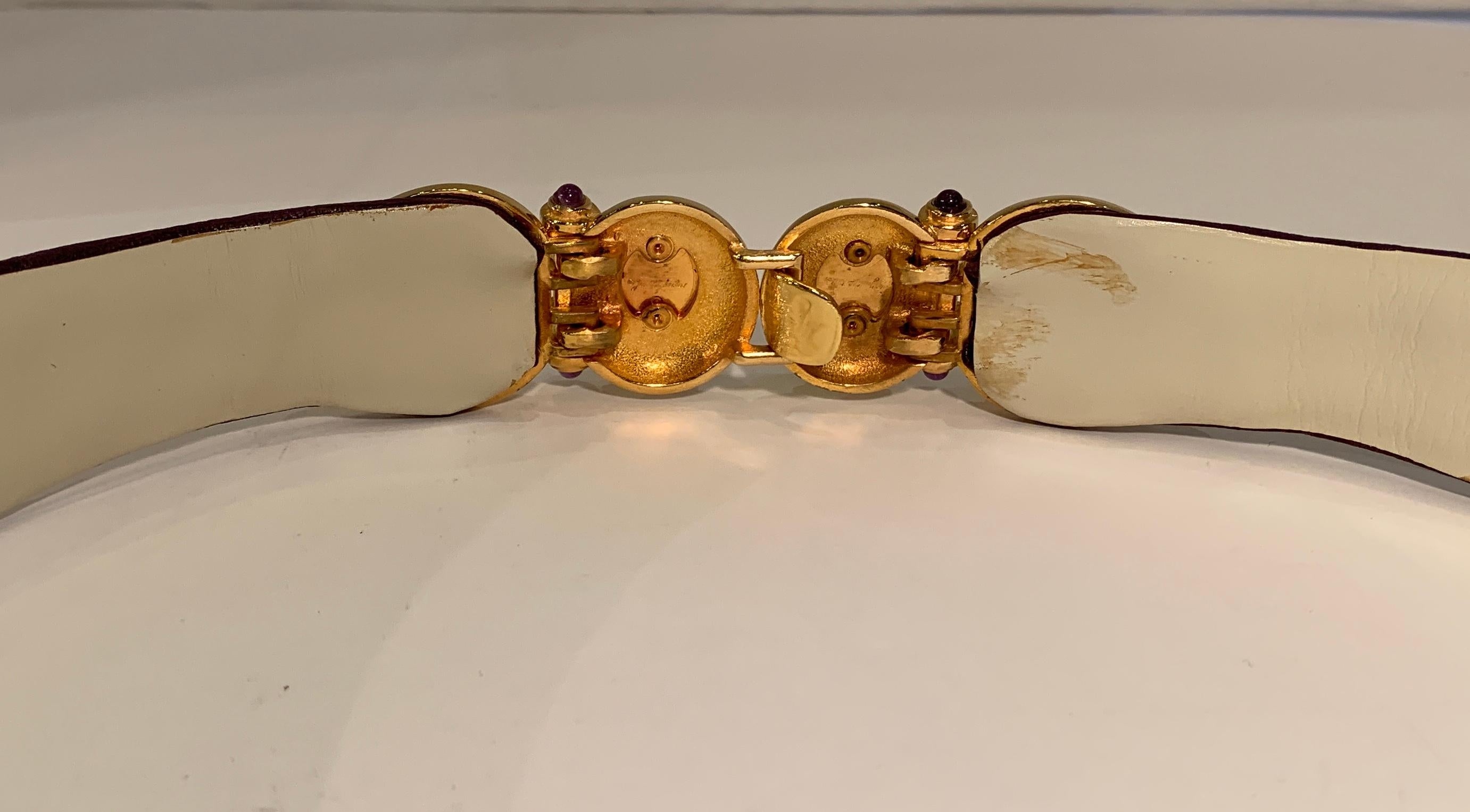 Opulent Judith Leiber Real Lavender Jade, Black Onyx and Plum Ostrich Gold Belt 1